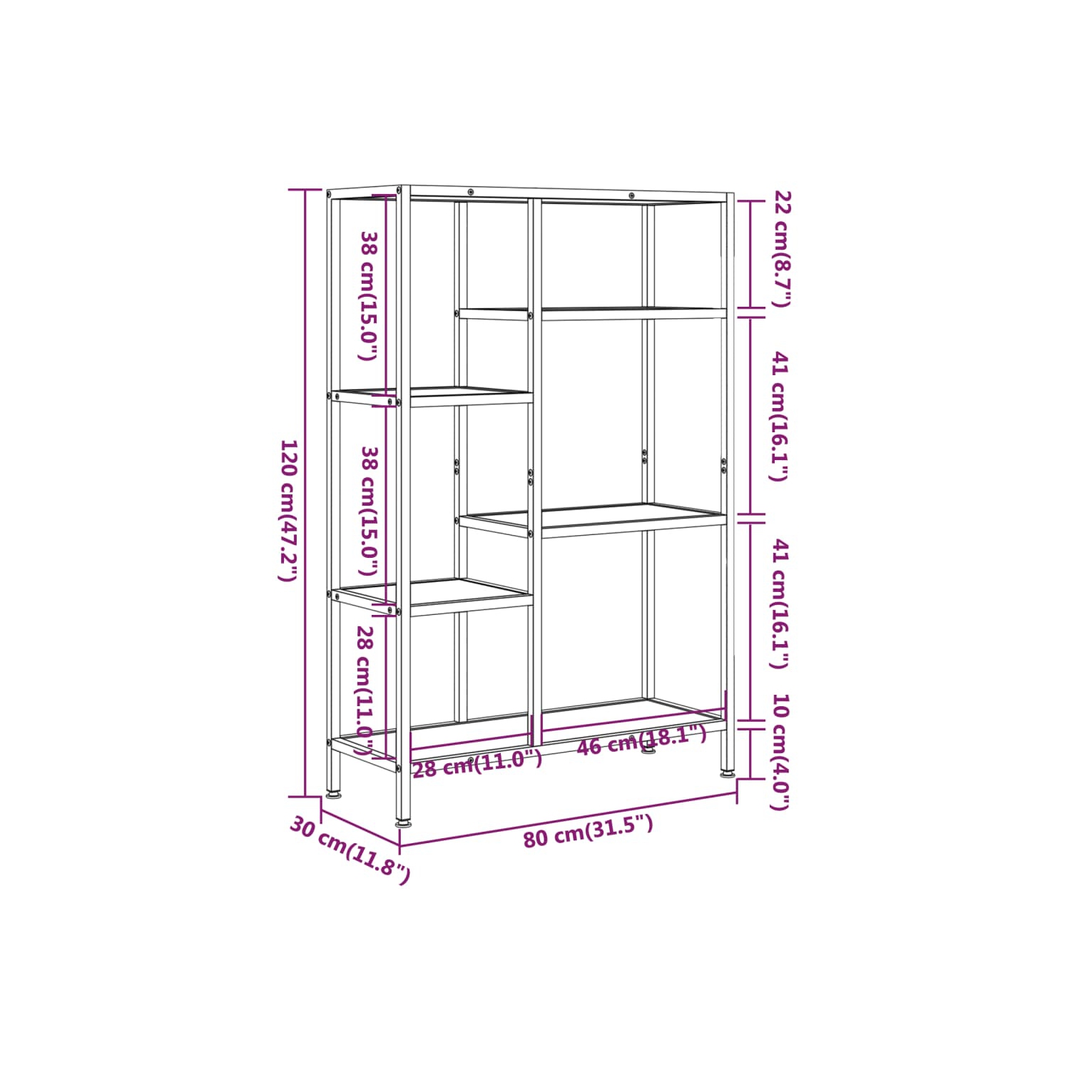 vidaXL Book Shelf 80x30x120 cm Steel and Engineered Wood