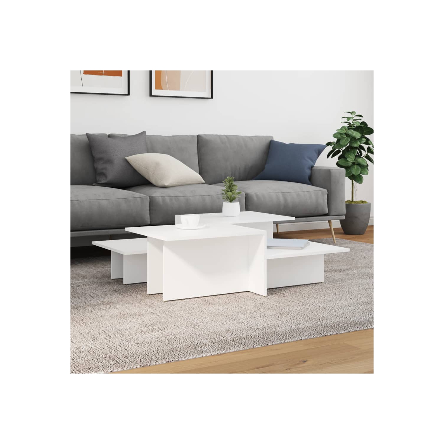 Tables basses 2 pièces en bois d'ingénierie blanc