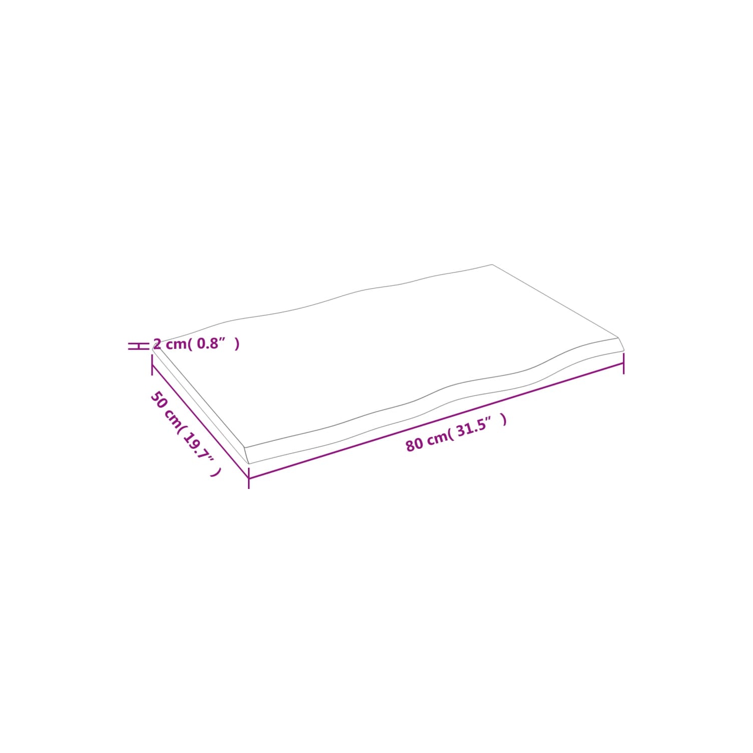 Surface de table vidaXL brun clair 80 x 50 x 50 x chêne massif traité par 2&nbsp;cm