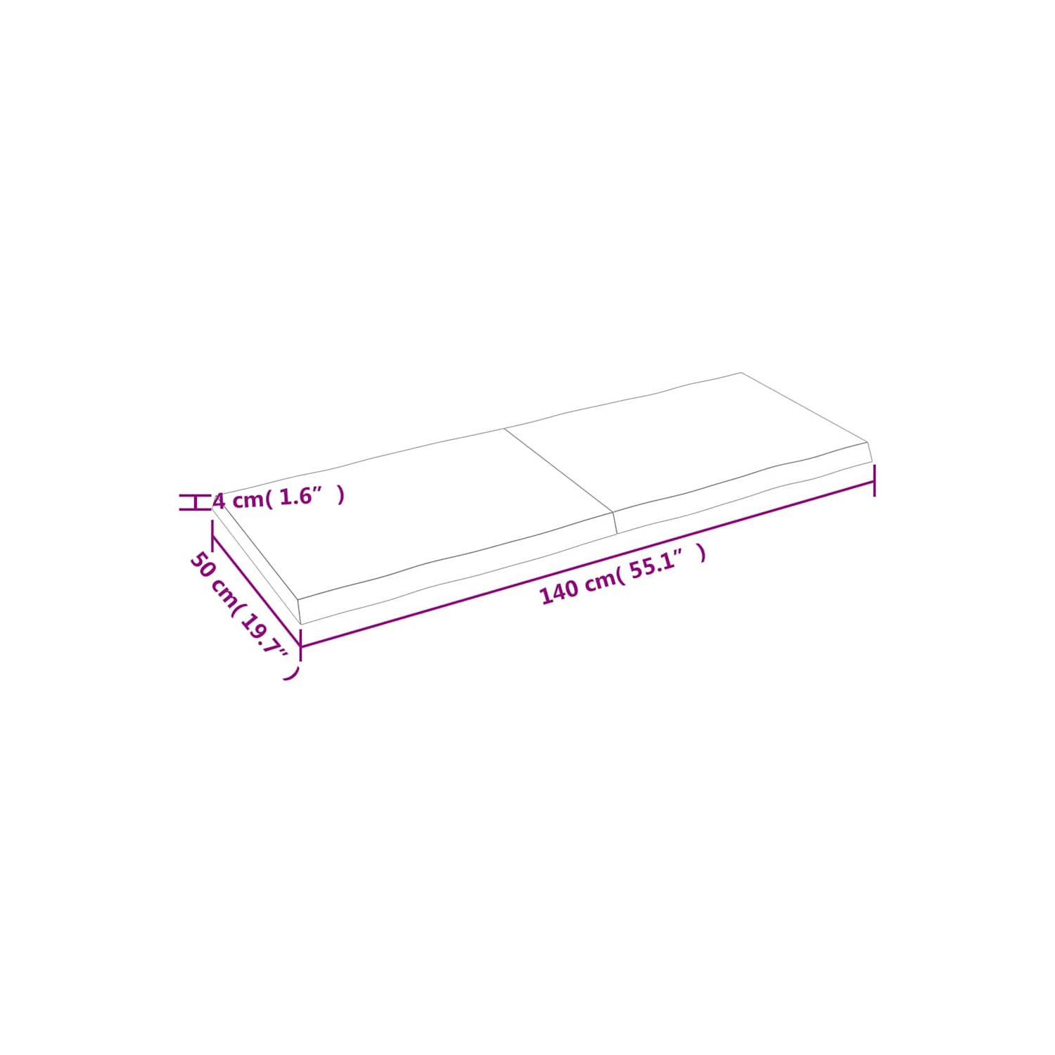 Surface de table vidaXL brun clair 140x50x(2-4)cm bois massif traité bord vivant