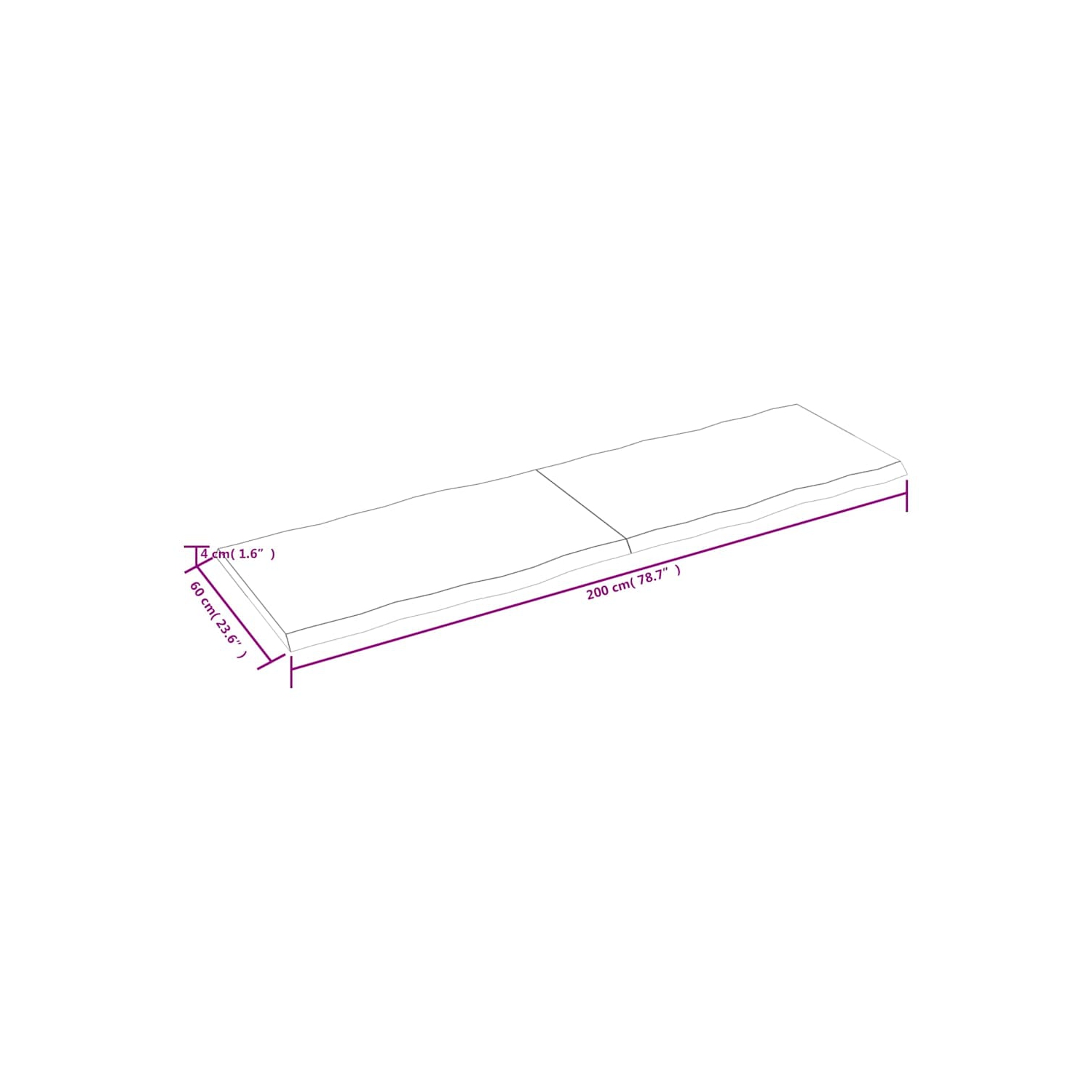 vidaXL Table Top Light Brown 200x60x(2-4)cm Treated Solid Wood Live Edge