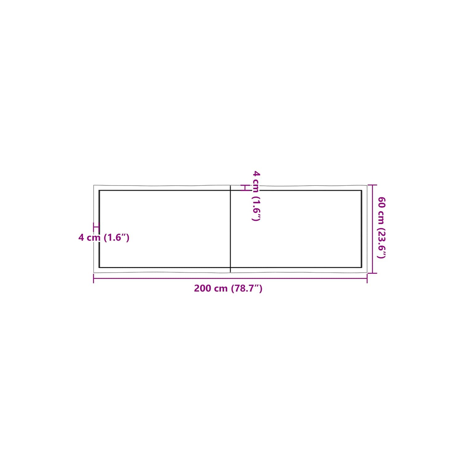 vidaXL Table Top Light Brown 200x60x(2-4)cm Treated Solid Wood Live Edge