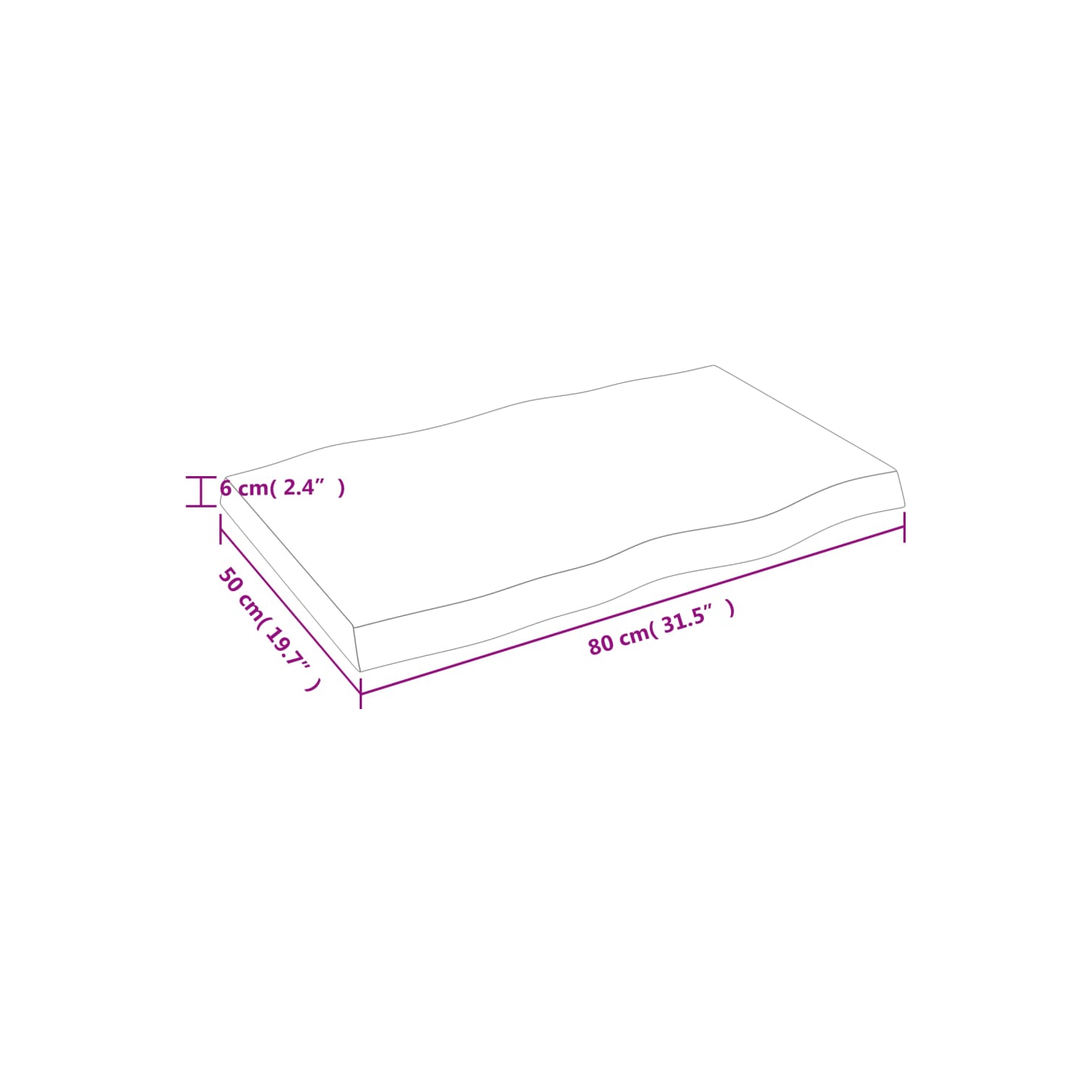 vidaXL Table Top Light Brown 80x50x(2-6) cm Treated Solid Wood Live Edge