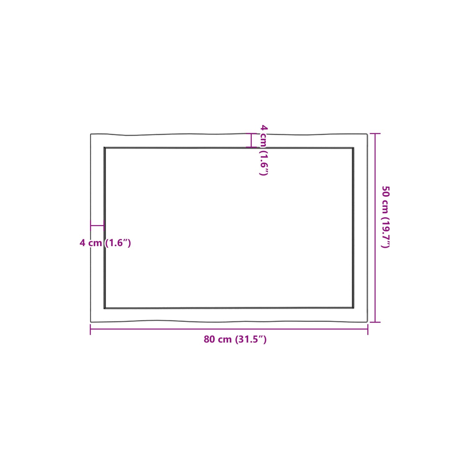 vidaXL Table Top Light Brown 80x50x(2-6) cm Treated Solid Wood Live Edge