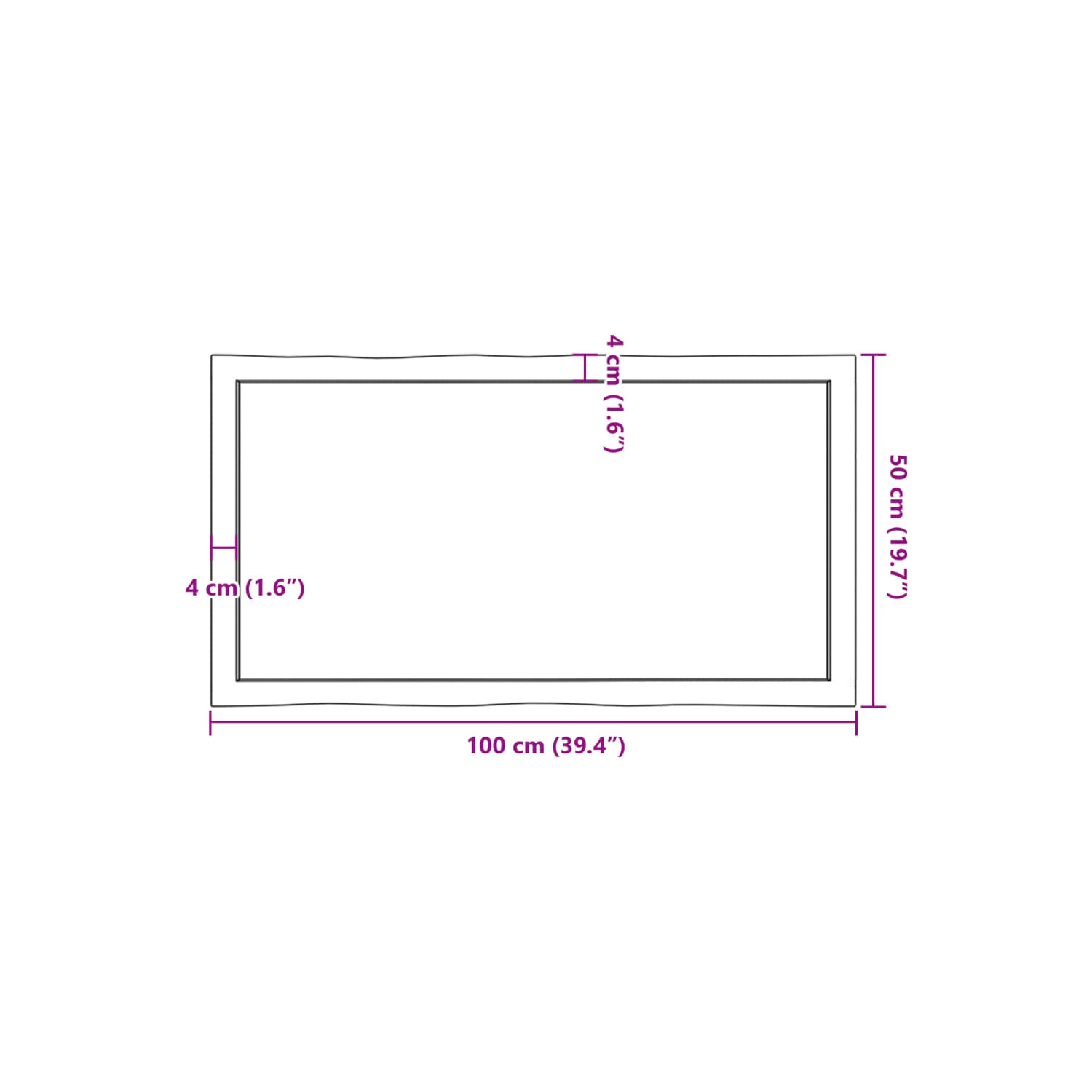 vidaXL Table Top Light Brown 100x50x(2-4)cm Treated Solid Wood Live Edge