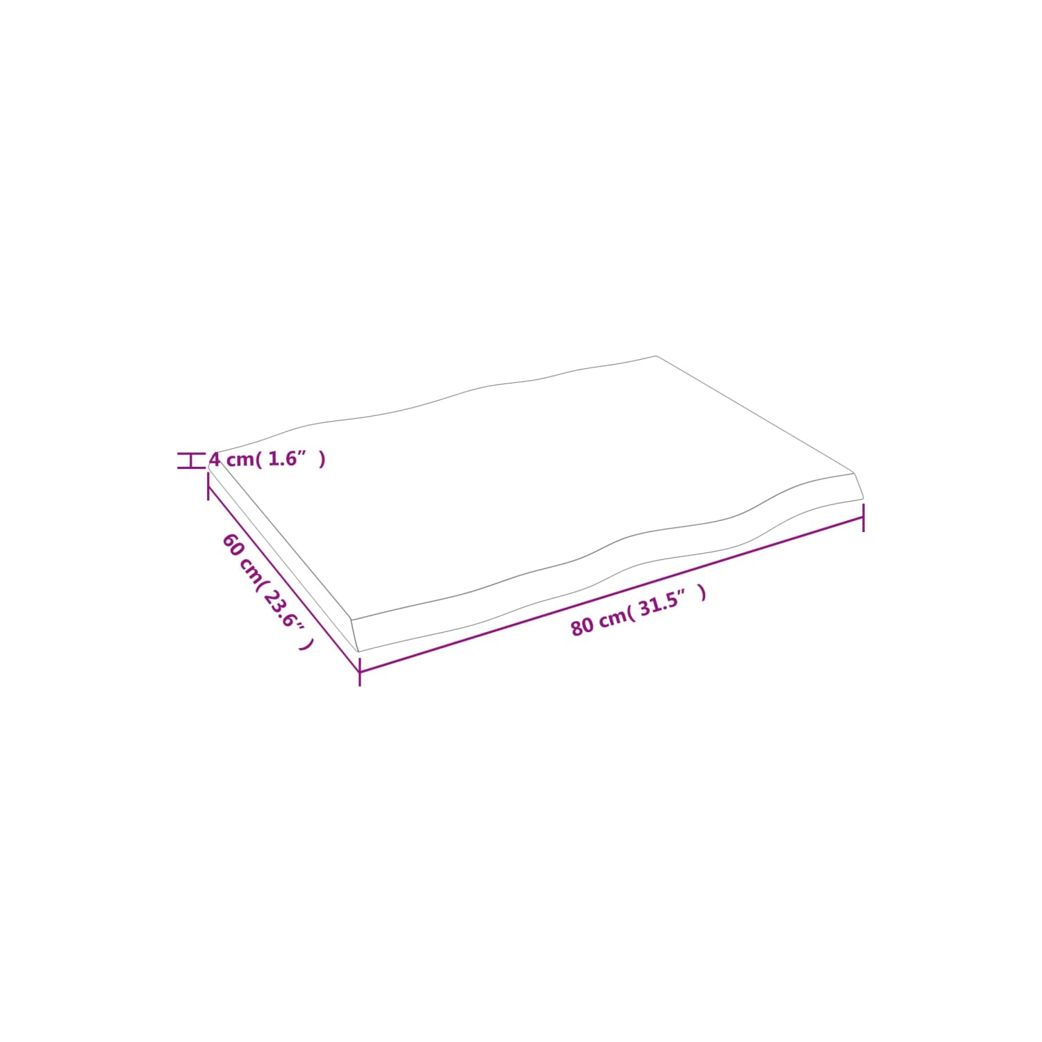 vidaXL Table Top Light Brown 80x60x(2-4) cm Treated Solid Wood Live Edge