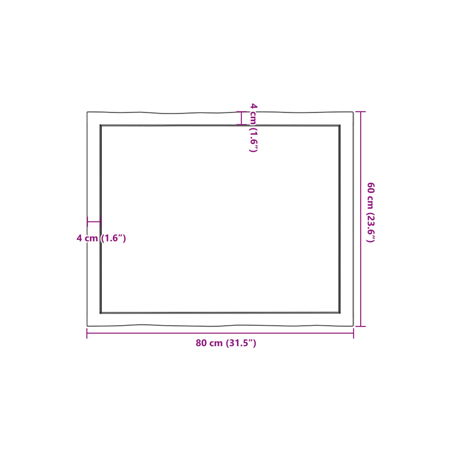 vidaXL Table Top Light Brown 80x60x(2-4) cm Treated Solid Wood Live Edge