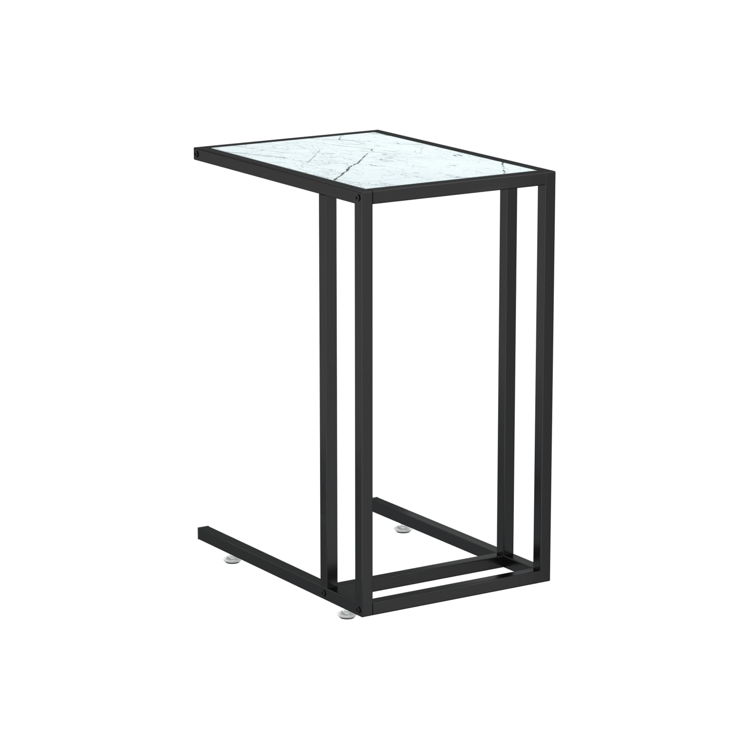 vidaXL Computer Side Table White Marble 50x35x65 cm Tempered Glass