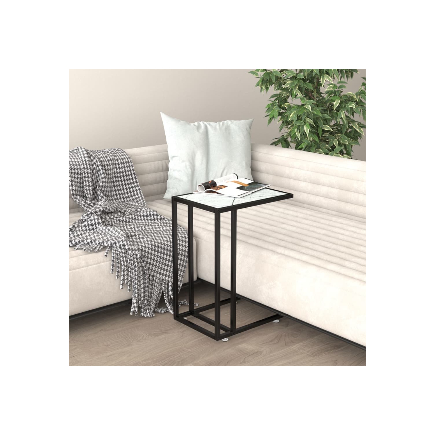 vidaXL Computer Side Table White Marble 50x35x65 cm Tempered Glass