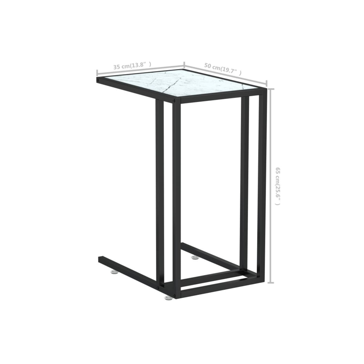 vidaXL Computer Side Table White Marble 50x35x65 cm Tempered Glass
