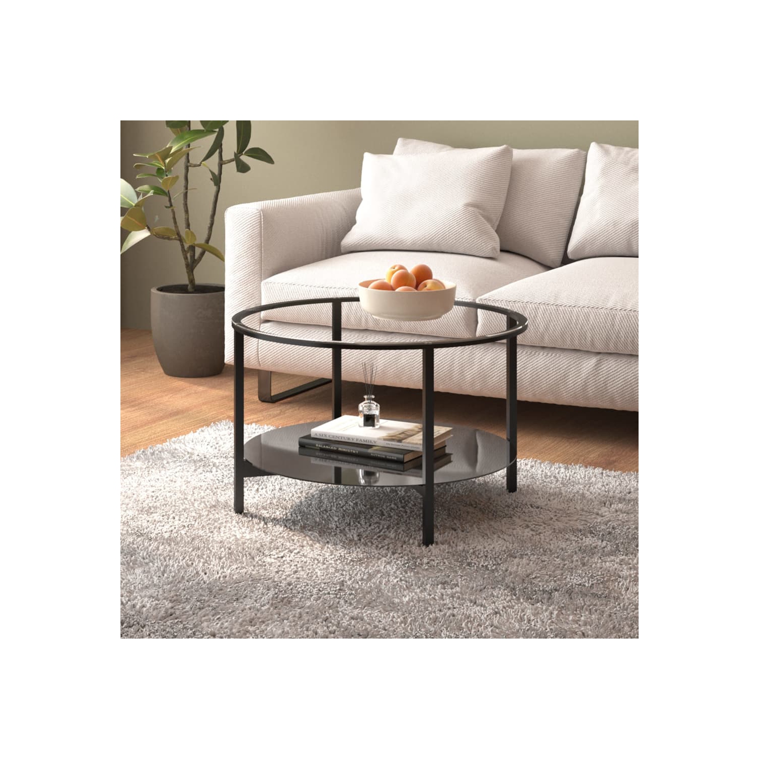 vidaXL Tea Table Black and Transparent 70 cm Tempered Glass