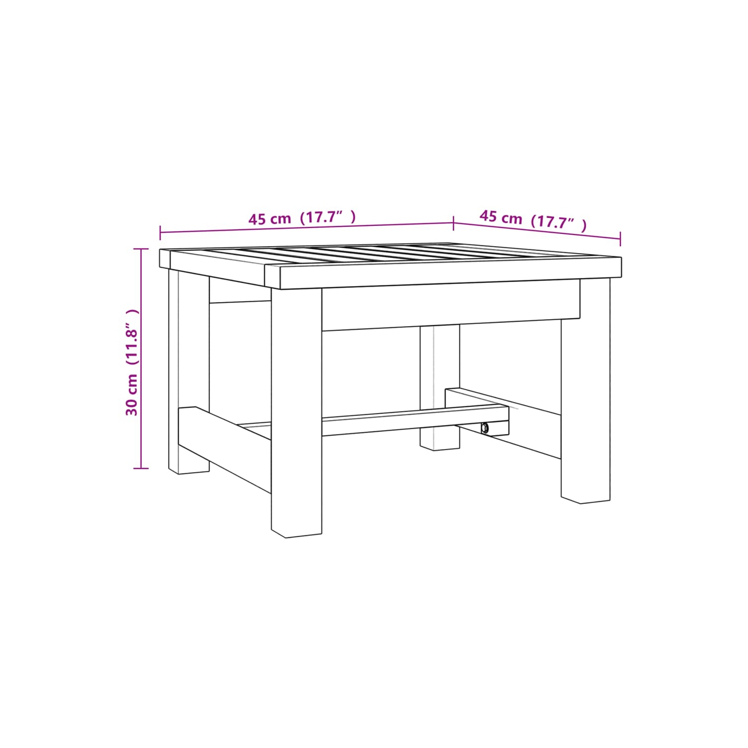 Table basse en teck massif 30 cm 45 x 45 po