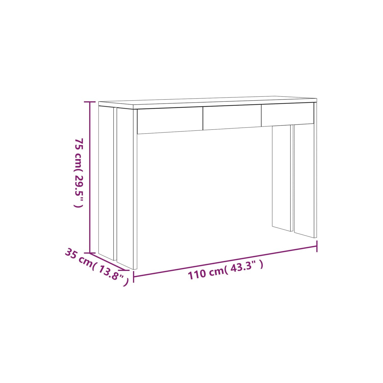 vidaXL Console Table 110x35x75 cm Solid Teak Wood