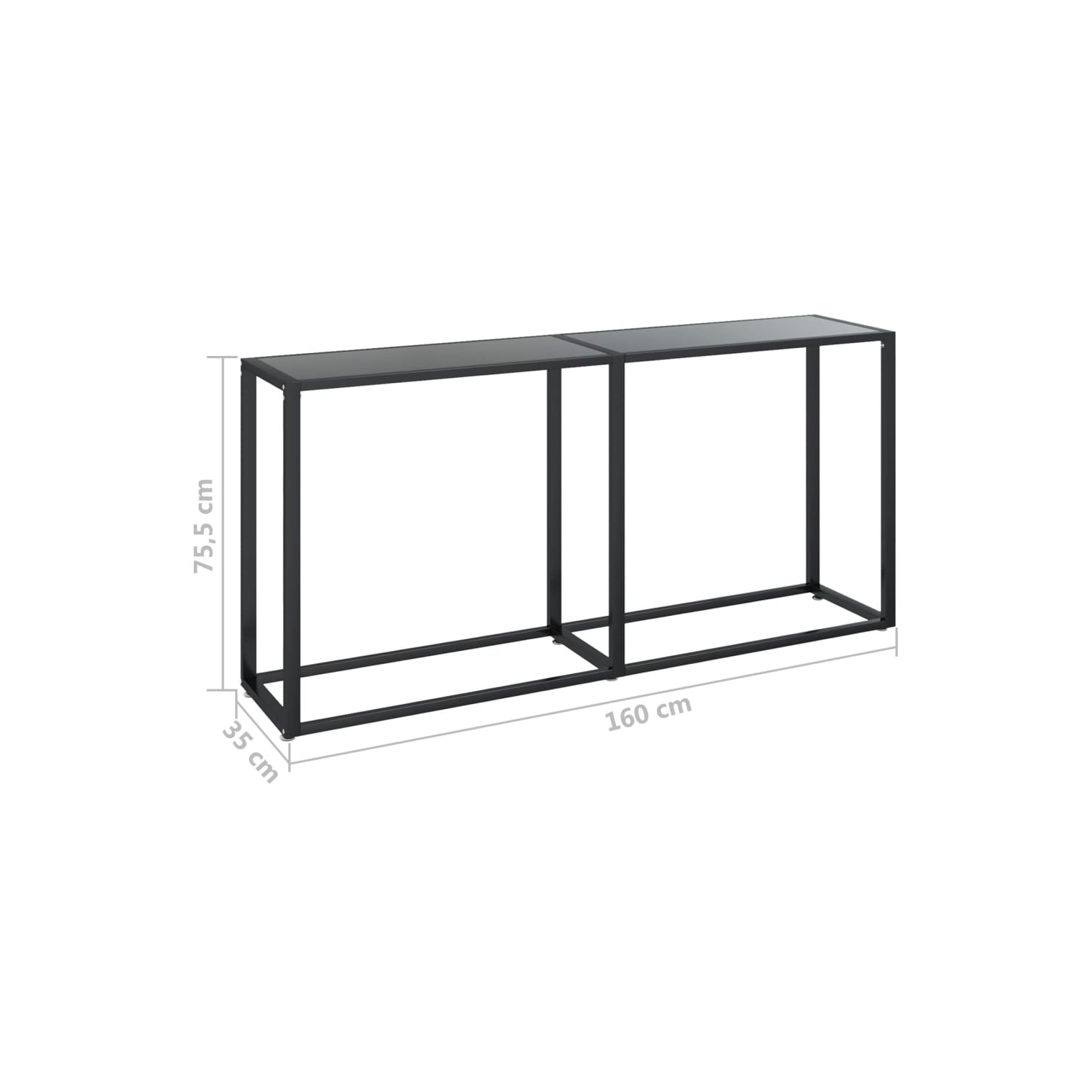 vidaXL Console Table Black 160x35x75.5cm Tempered Glass