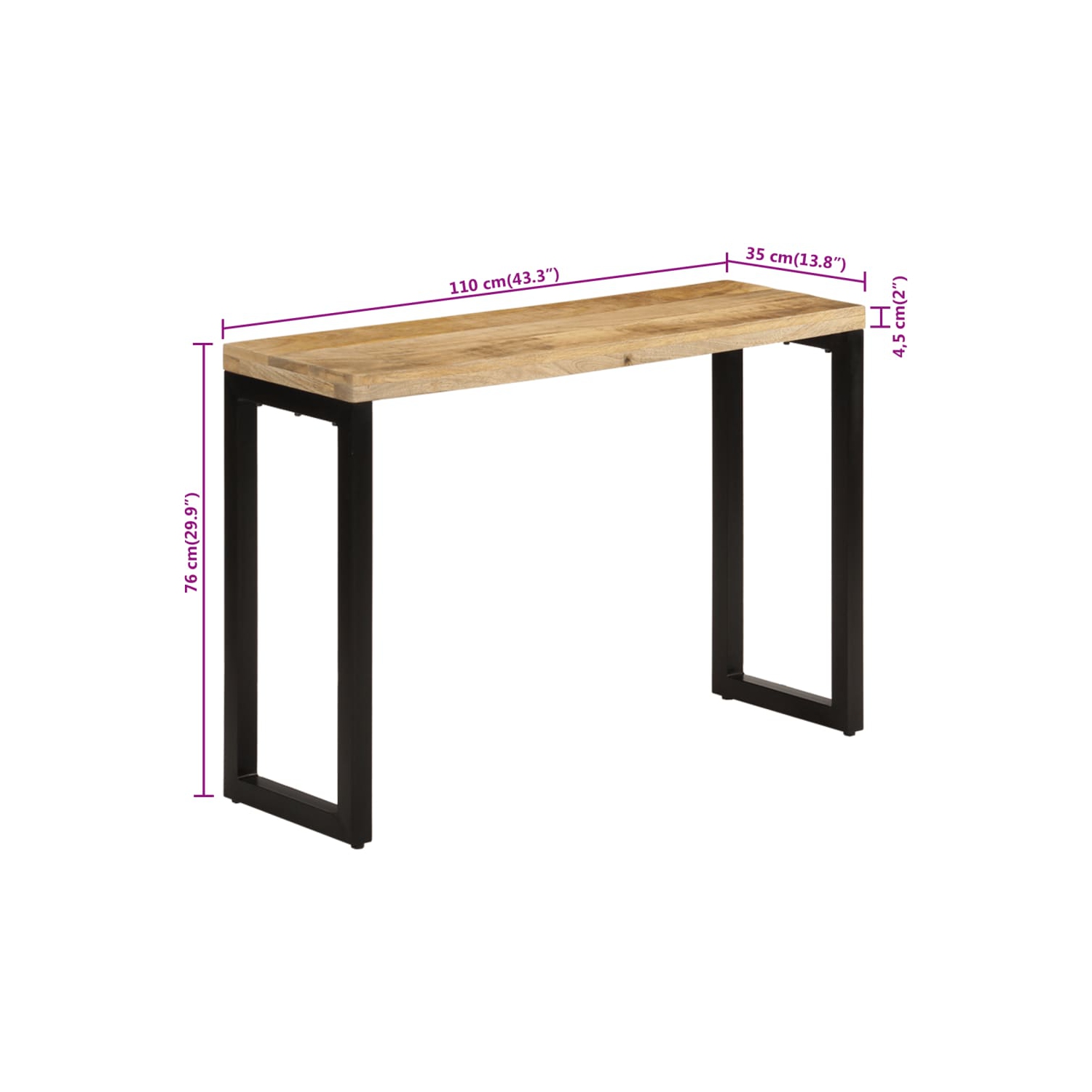 vidaXL Console Table 110x35x76 cm Solid Rough Wood Mango