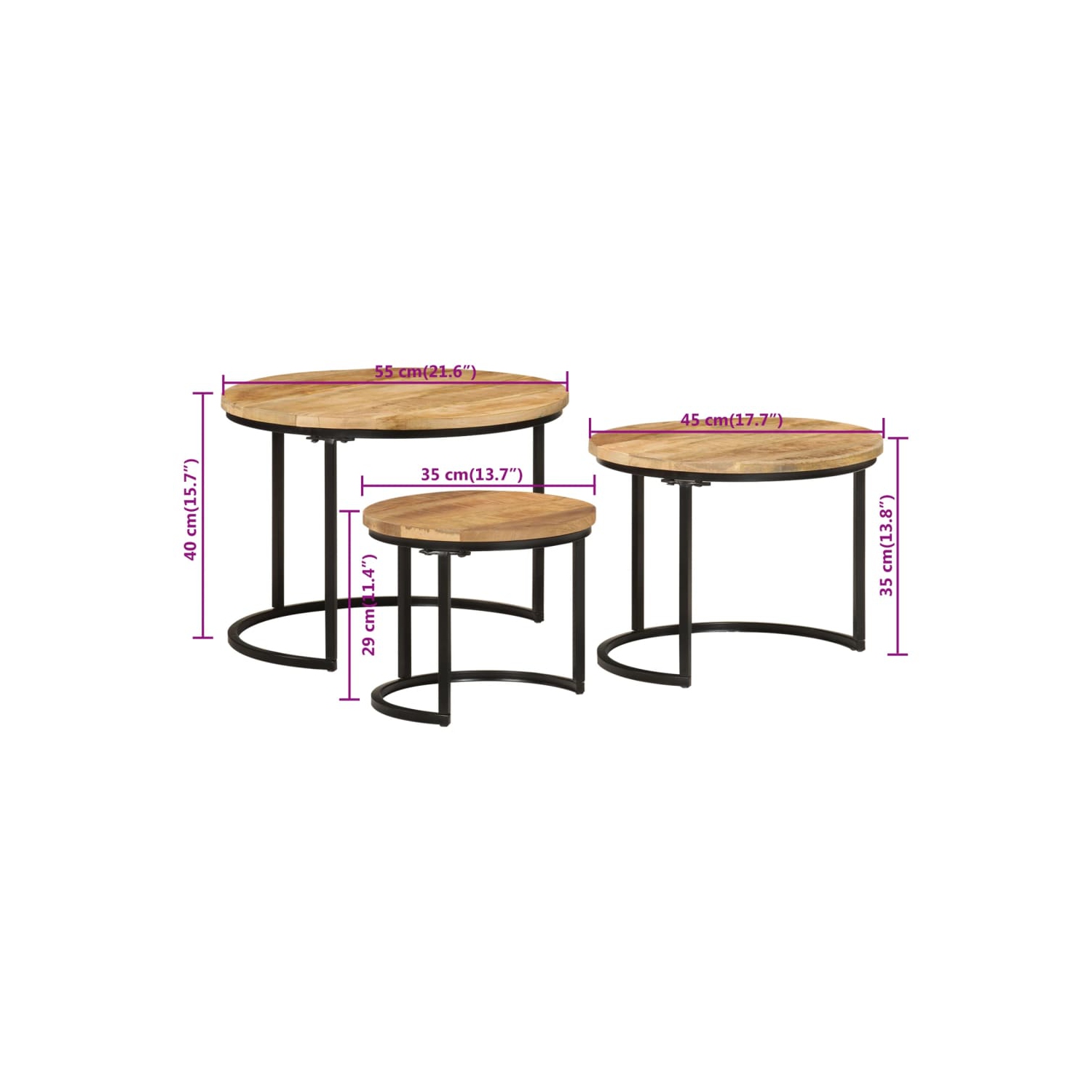 vidaXL Nesting Tables 3 pcs Solid Rough Wood Mango