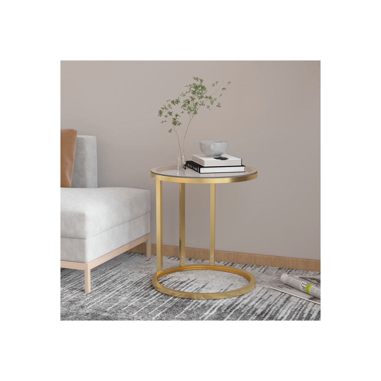 vidaXL Side Table Gold and Transparent 45 cm Tempered Glass