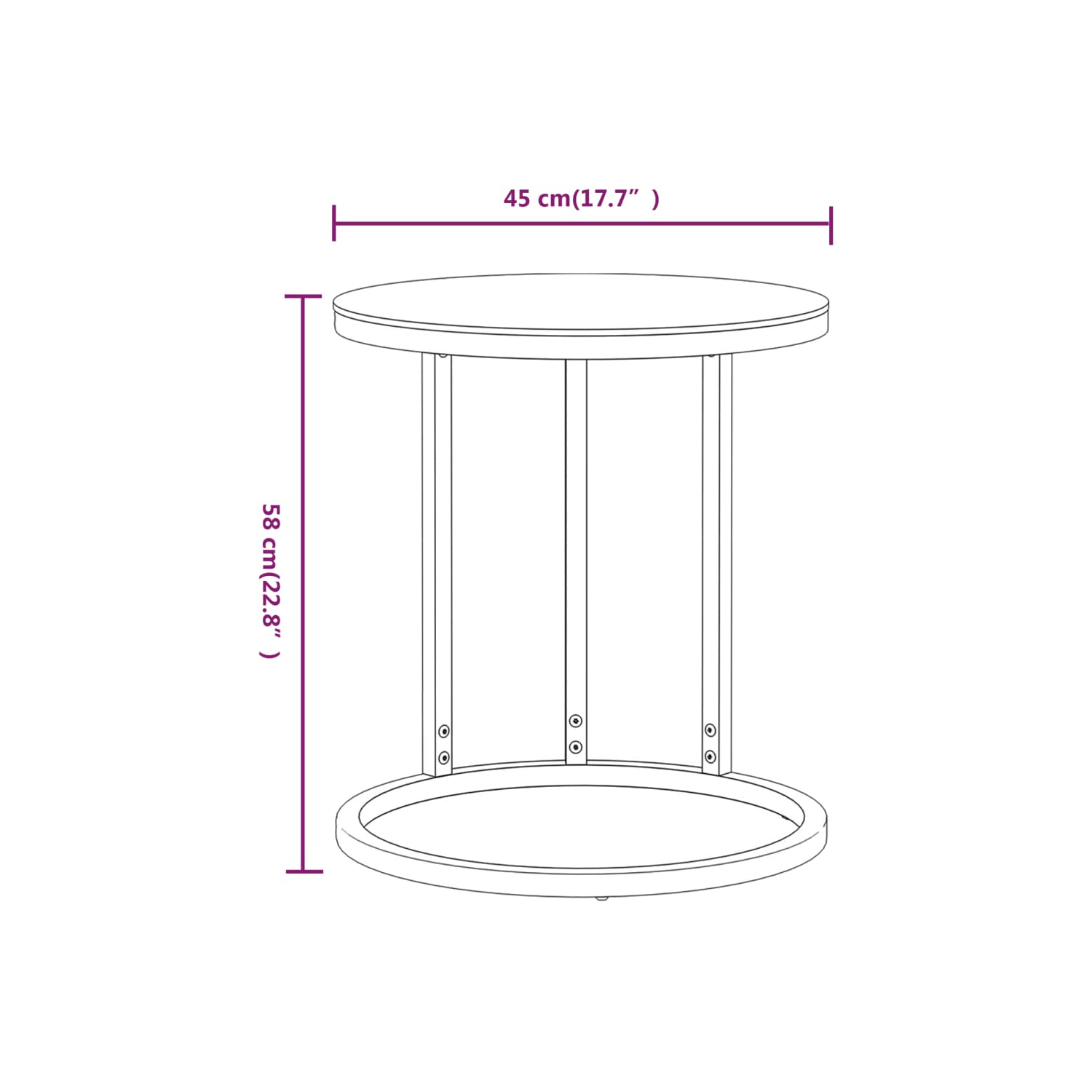 vidaXL Side Table Gold and Transparent 45 cm Tempered Glass
