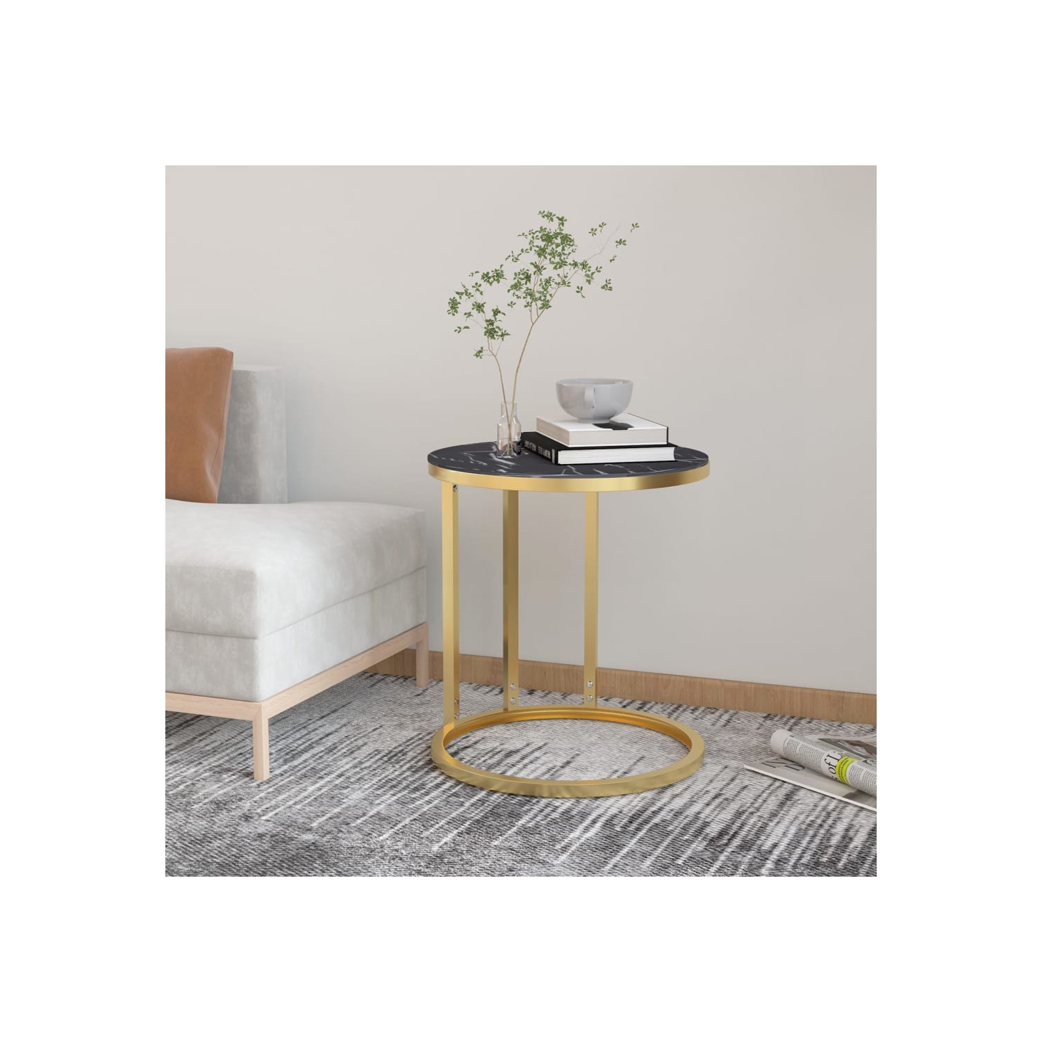 vidaXL Side Table Gold and Black Marble 45 cm Tempered Glass