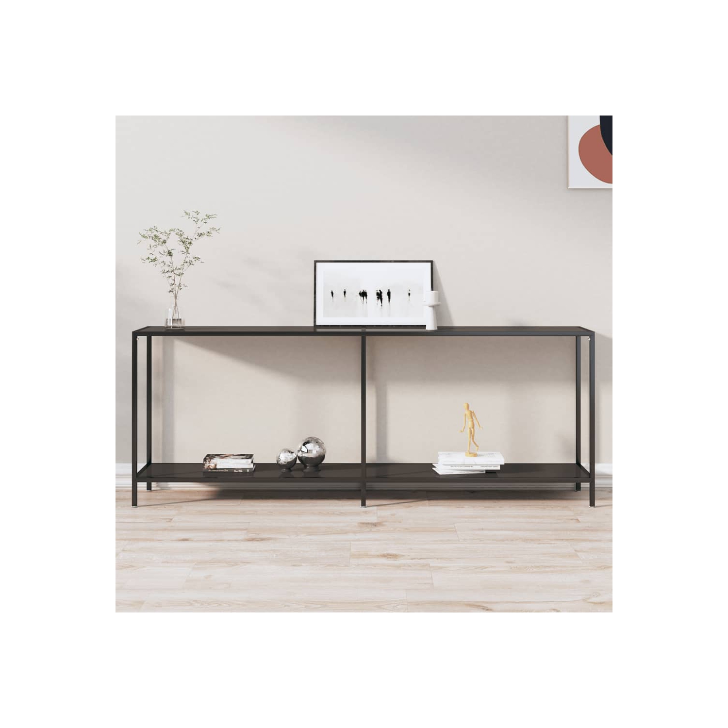 vidaXL Console Table Black 200x35x75.5 cm Tempered Glass