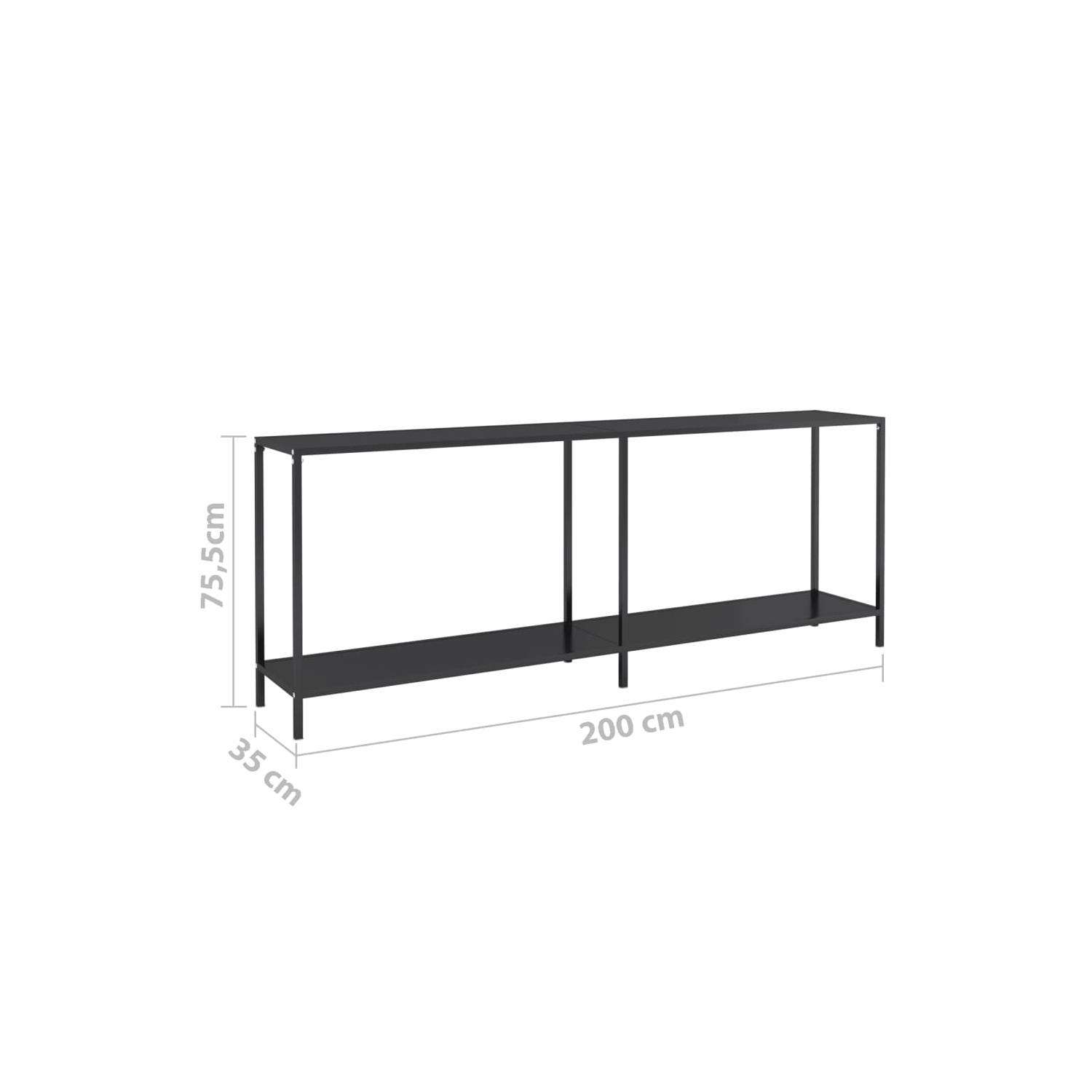 vidaXL Console Table Black 200x35x75.5 cm Tempered Glass