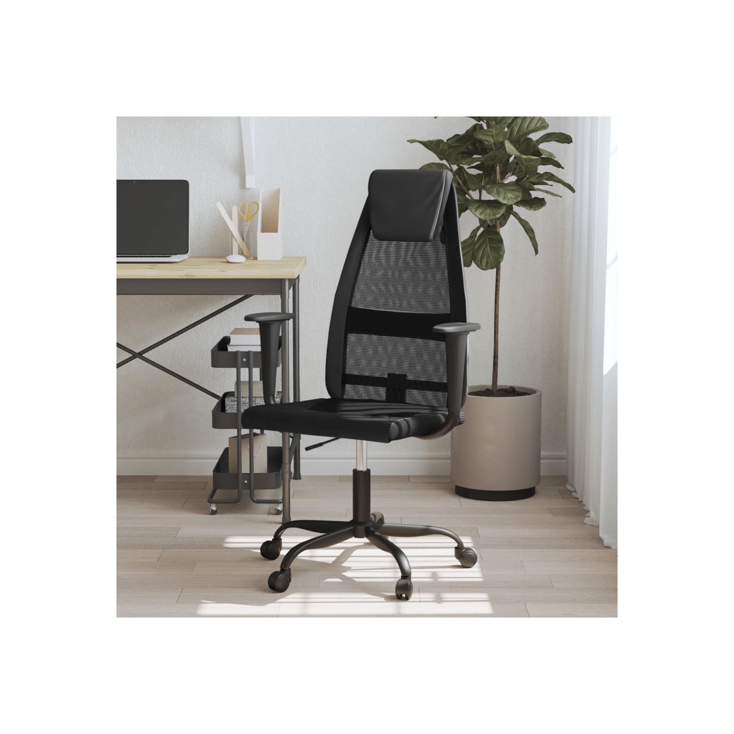 vidaXL Office Chair Black Mesh Fabric and Faux Leather