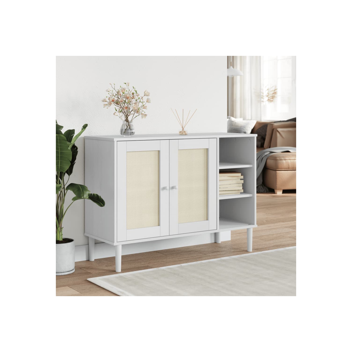 vidaXL Sideboard SENJA Rattan Look White 112x40x80cm Solid Wood Pine