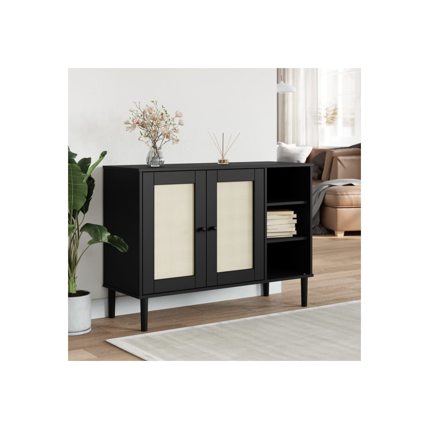 Surface de rangement SENJA Rattan noir 112 x 40 x 40 po 80&nbsp;cm Pin massif