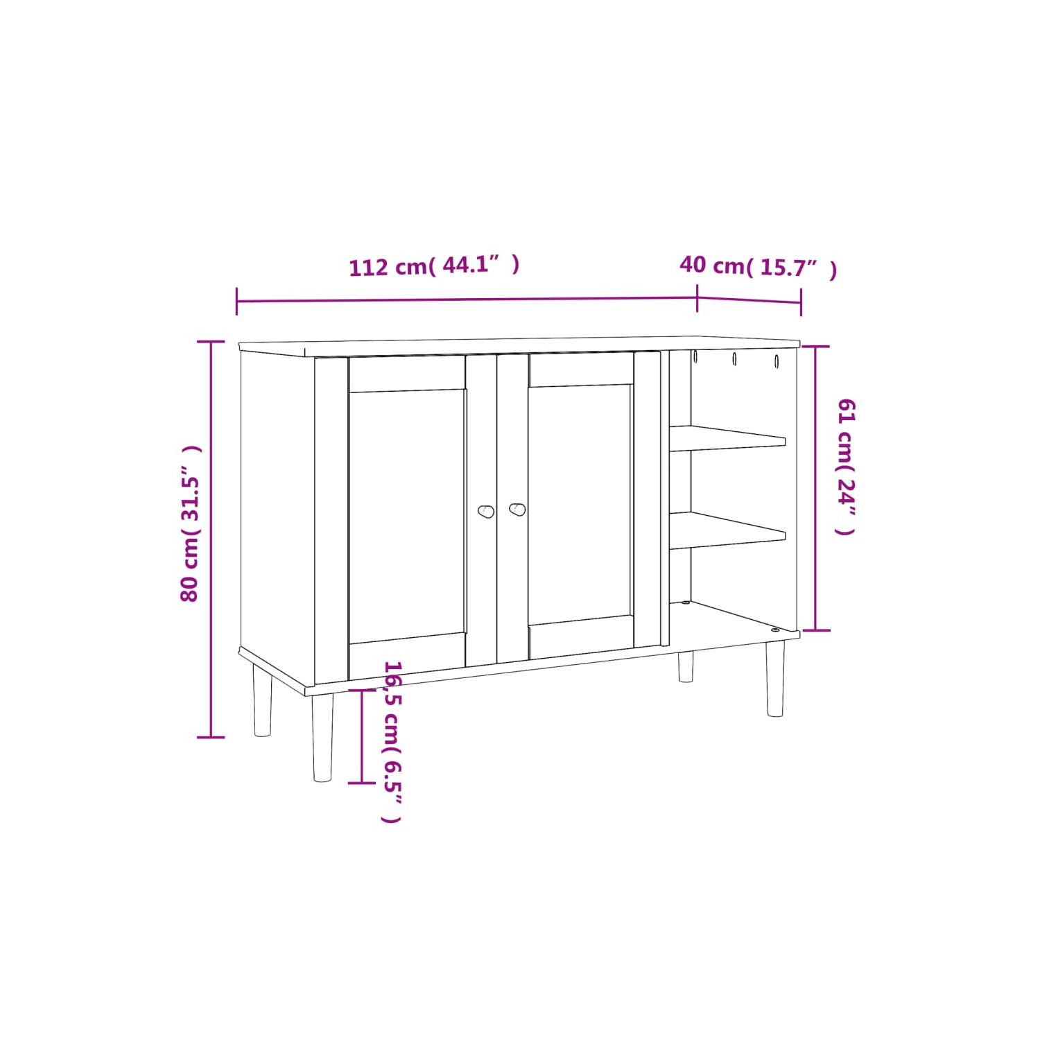 Surface de rangement SENJA Rattan noir 112 x 40 x 40 po 80&nbsp;cm Pin massif