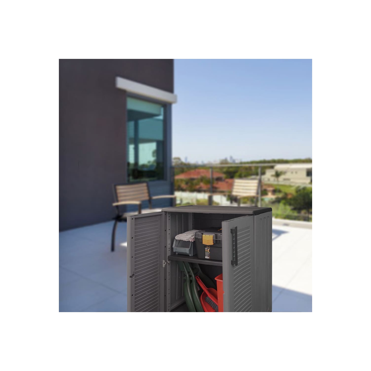 vidaXL Garden Storage Cabinet Grey and Black 68x37x84 cm PP