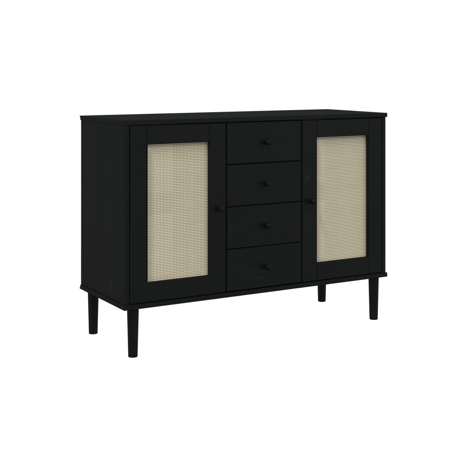 vidaXL Sideboard SENJA Rattan Look Black 112x40x80 cm Solid Wood Pine