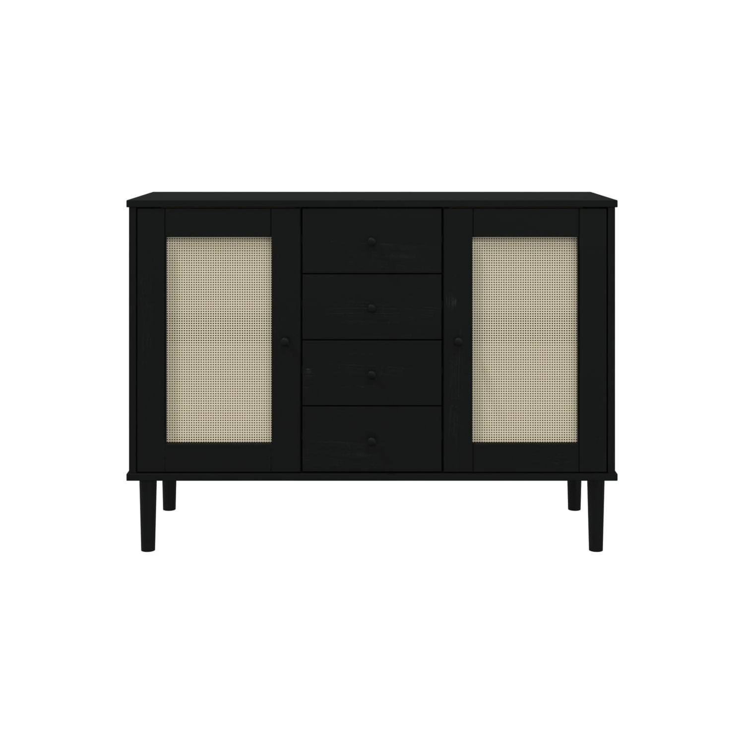 vidaXL Sideboard SENJA Rattan Look Black 112x40x80 cm Solid Wood Pine