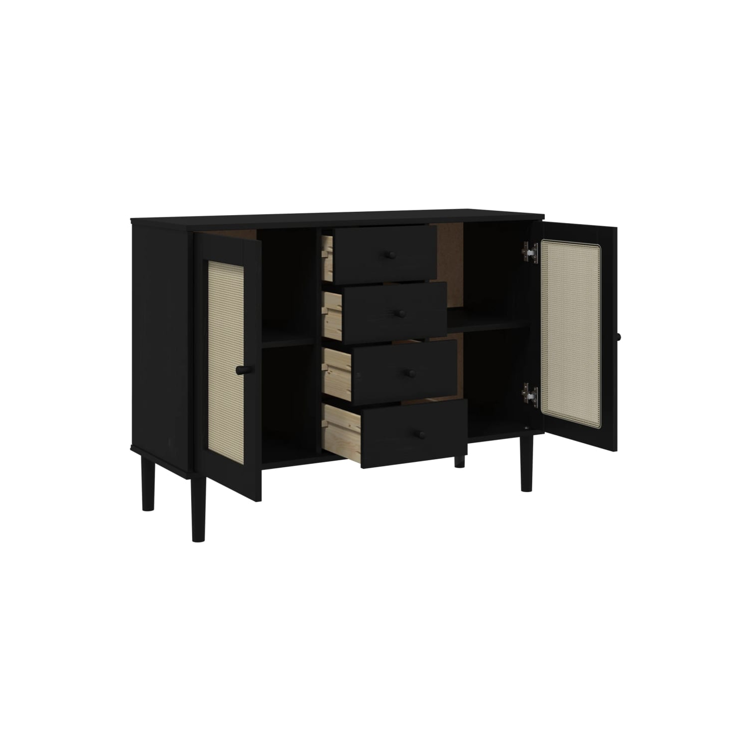 vidaXL Sideboard SENJA Rattan Look Black 112x40x80 cm Solid Wood Pine