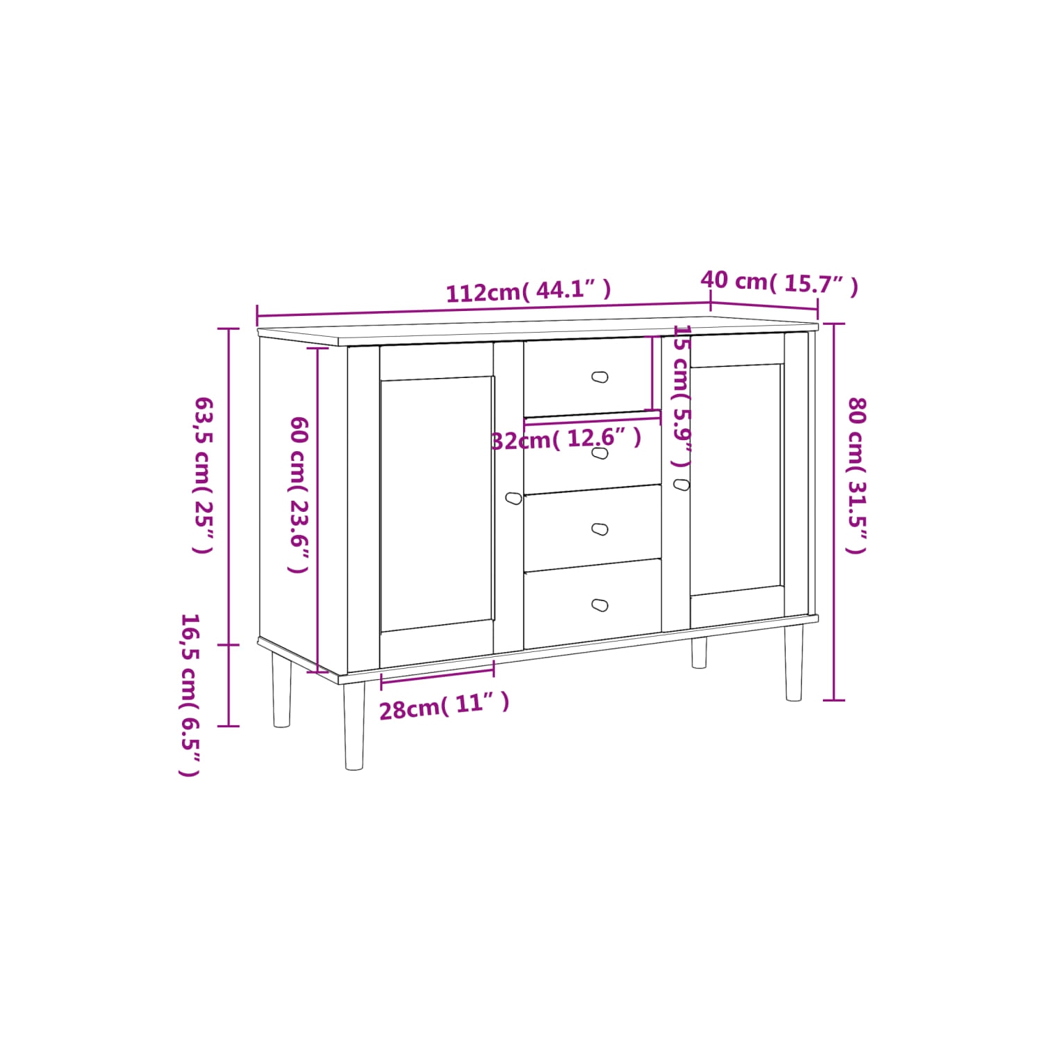 vidaXL Sideboard SENJA Rattan Look Black 112x40x80 cm Solid Wood Pine