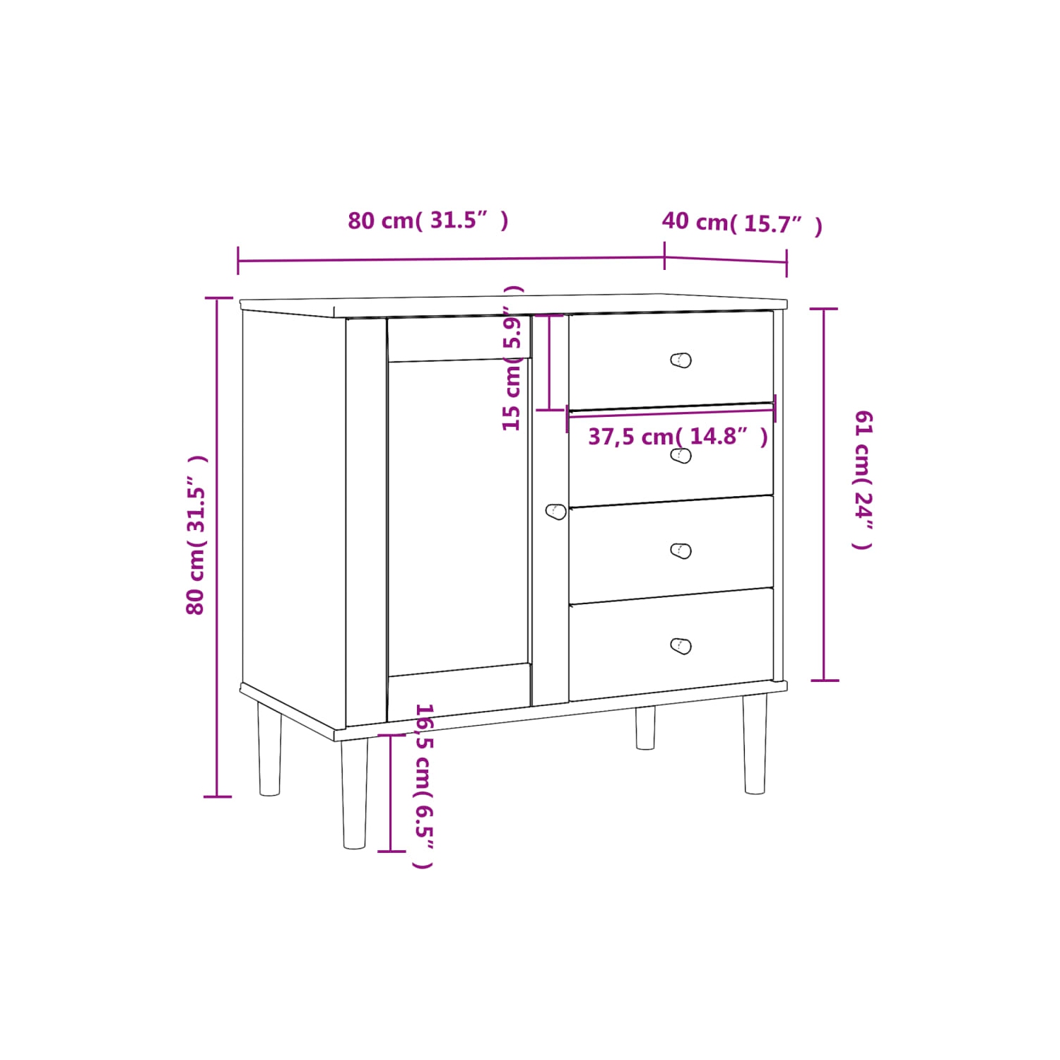 vidaXL Sideboard SENJA Rattan Look White 80x40x80 cm Solid Wood Pine