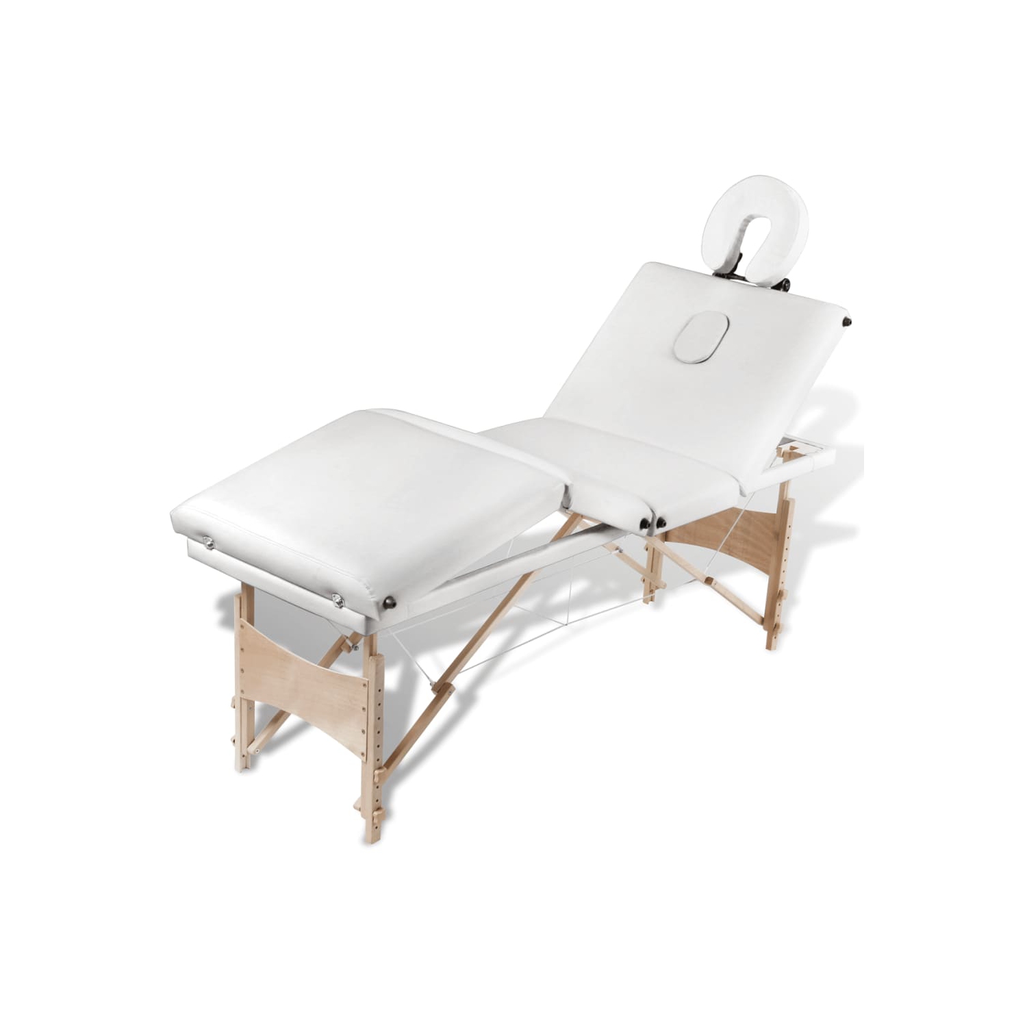 vidaXL Cream White Foldable Massage Table 4 Zones with Wooden Frame