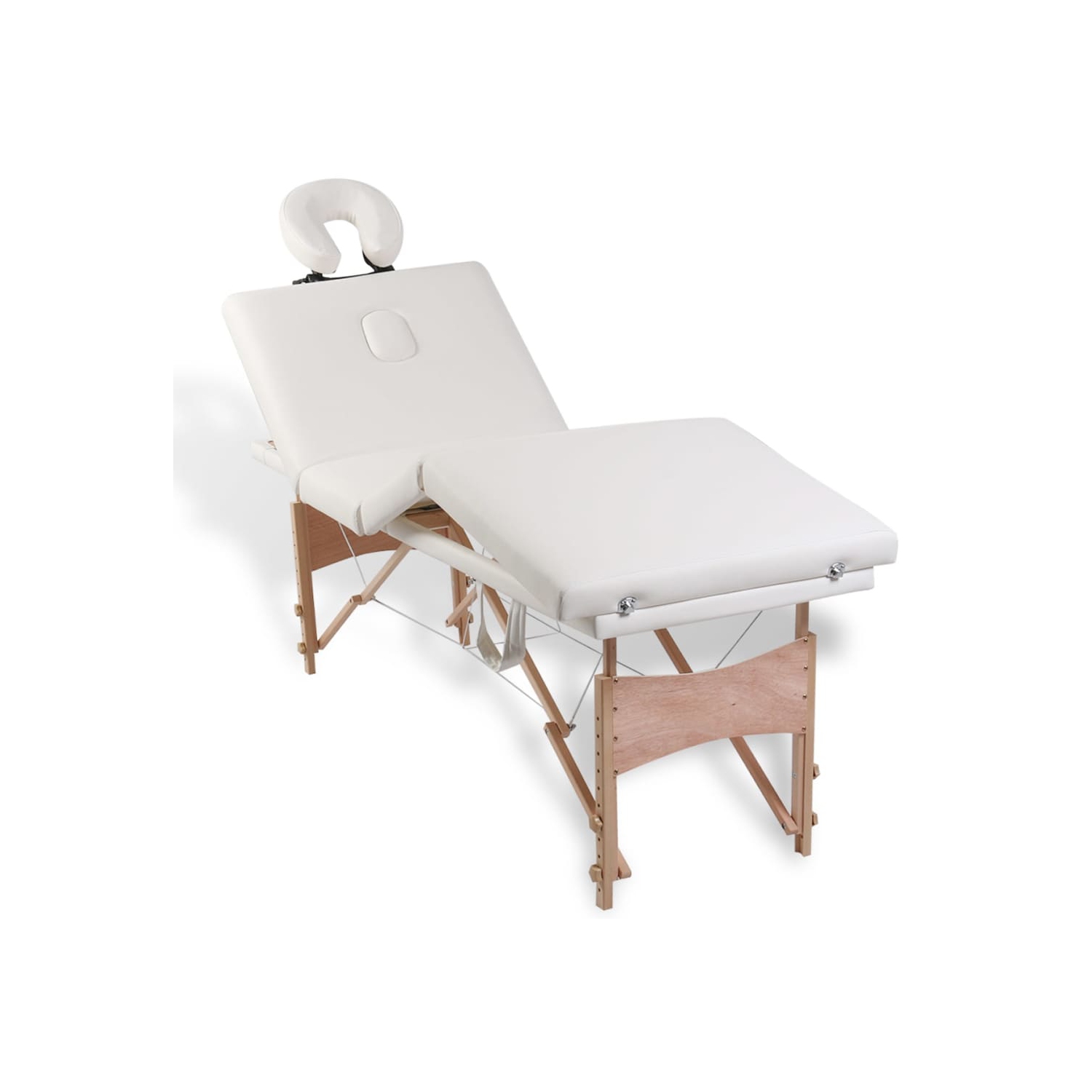 vidaXL Cream White Foldable Massage Table 4 Zones with Wooden Frame