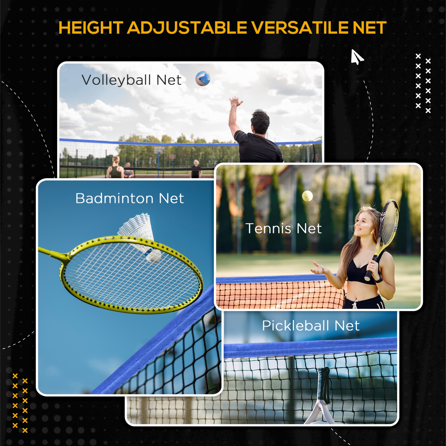 Soozier Portable Badminton Net, 14ft Volleyball Net, Foldable and Height Adjustable with Carry Bag, for Tennis, Badminton and Pickleball, Court Beach