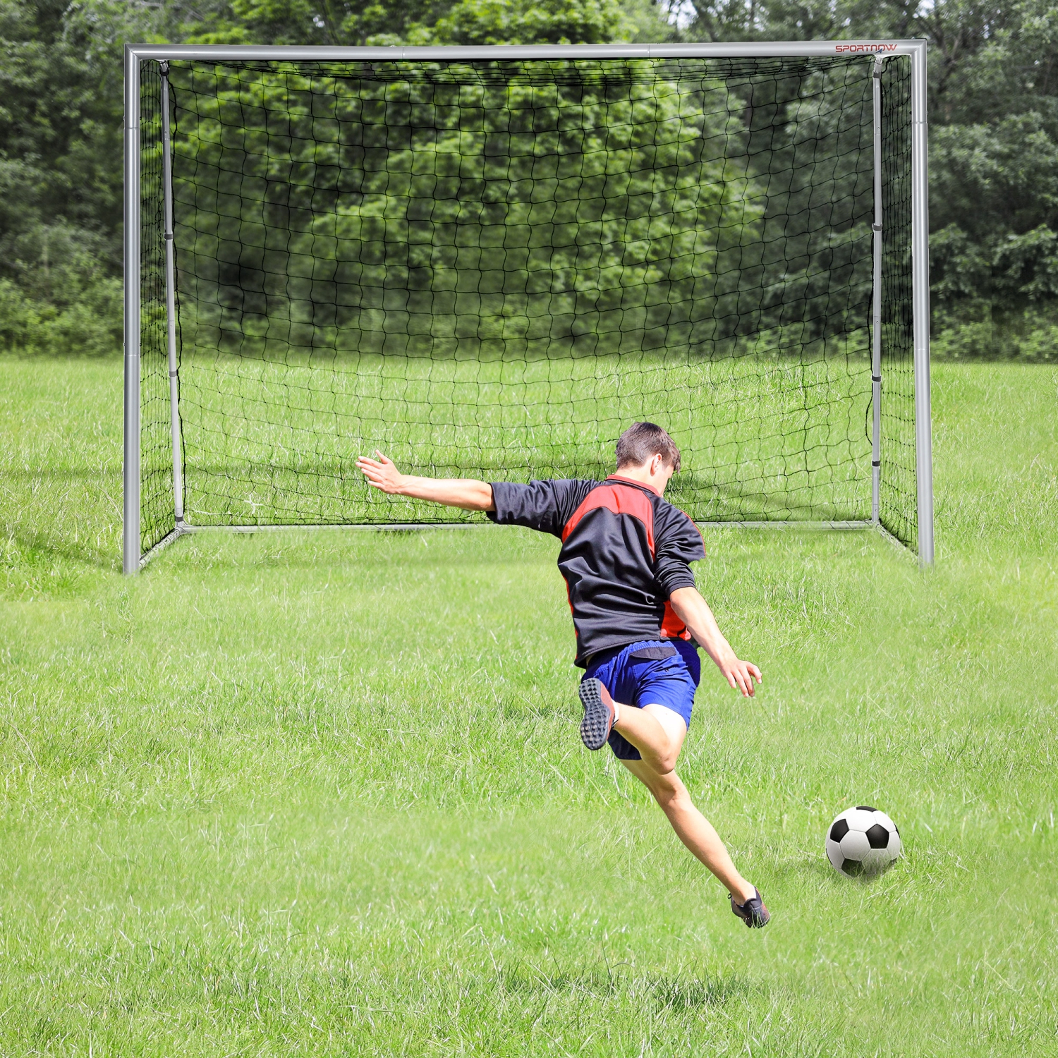 Soozier 10ft x 6.5ft Soccer Goal, Soccer Net with Ground Stakes, Quick and Simple Set Up Training Goal