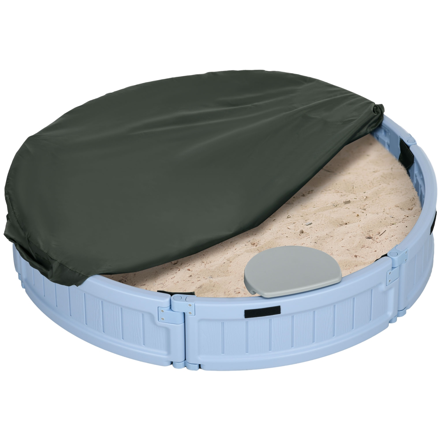 Outsunny Kids Sandbox with Cover, Sandbox Outdoor with Corner Seat, Easy Assembly, Play Sand Station for Backyard, Garden, 48.4" x 48.4" x 8.9", Light Blue