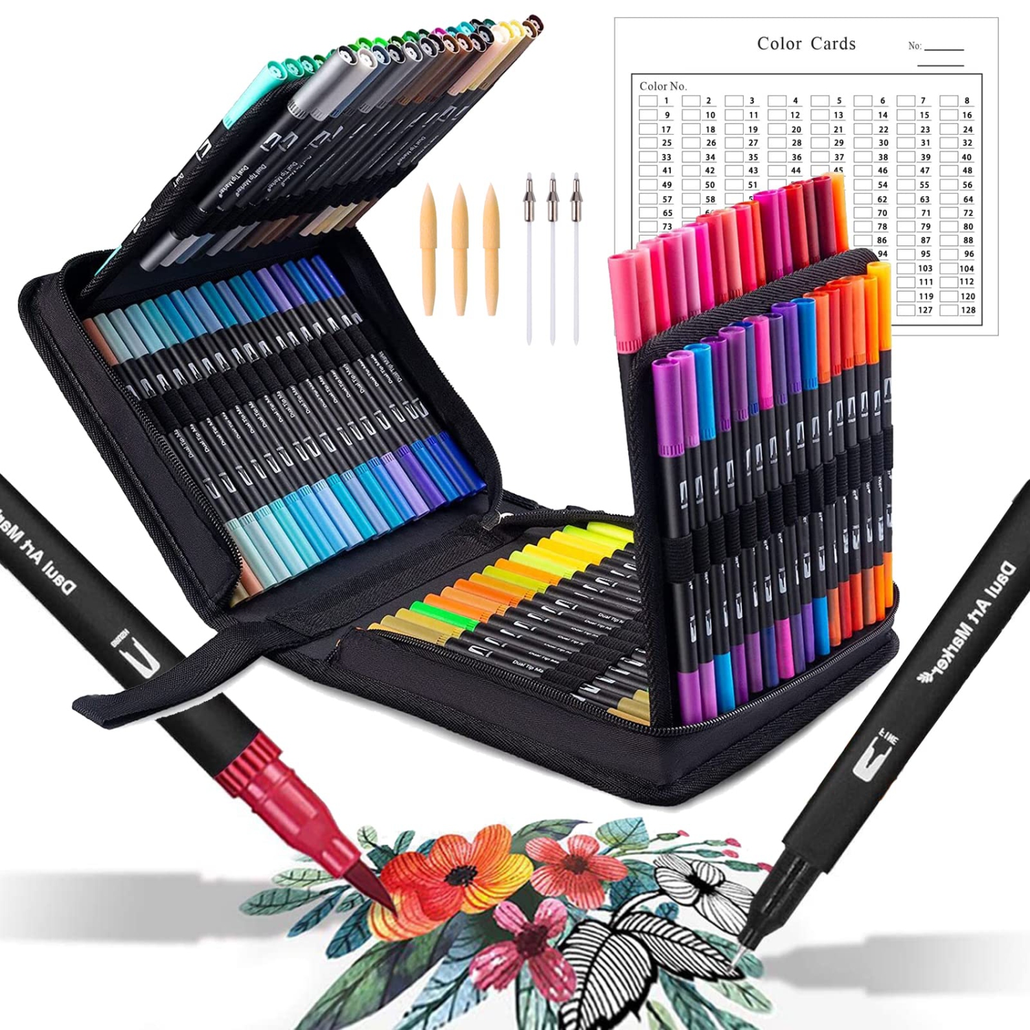 Rainbow Art Dual Tip Brush Pen Set - 120 Vibrant Colored Markers for Calligraphy, Coloring, Drawing - Watercolor Felt Tip Pens - Ideal for Adults, Kids, Students - Planner, Calenda