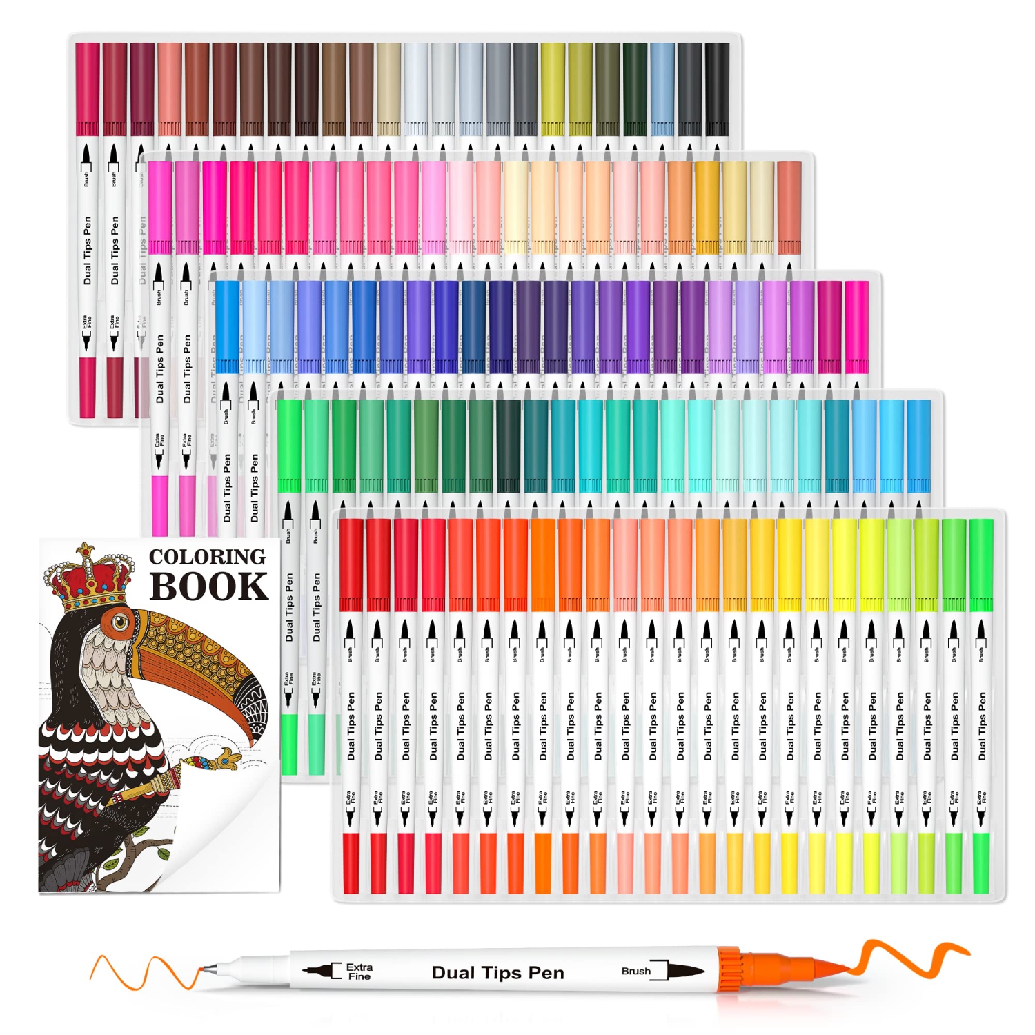 Vibrant 120 Colors Dual Tips Brush Pens Art Markers Set with Coloring Book - Ideal for Adults, Kids, Calligraphy, Journaling, Lettering, and Drawing