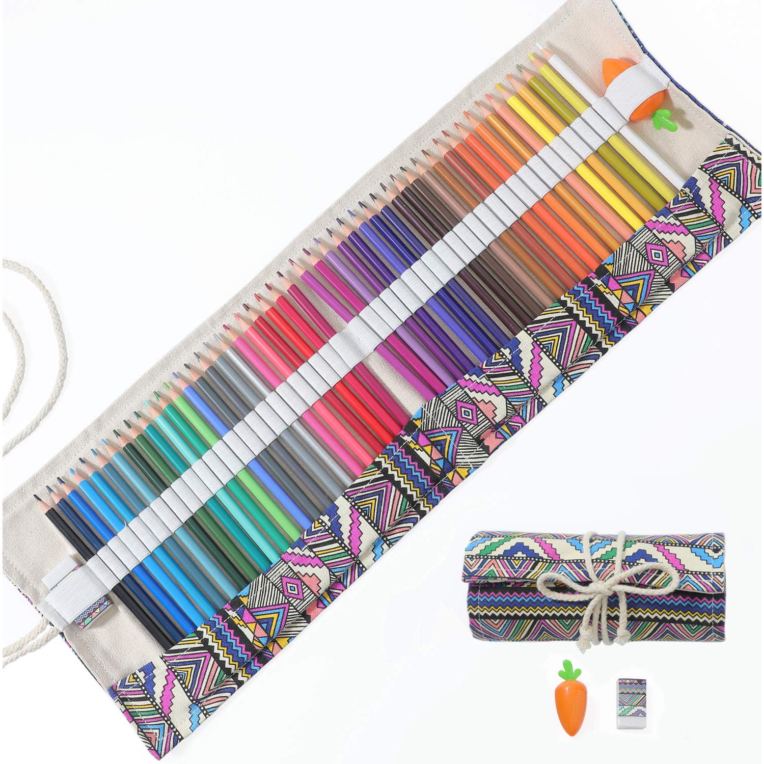 Vibrant Artistry: Premium Colored Pencils Set for All Ages - Sketch, Draw, and Create with Confidence - Includes Eraser, Sharpener, and Canvas Carry Pouch - 48 Colors