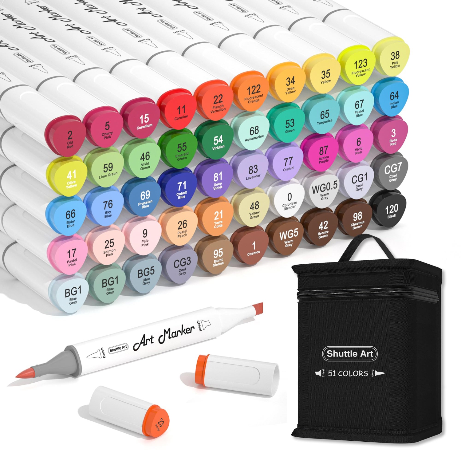 ColorBlend Pro: 50 Dual Brush Alcohol Markers Set with Chisel Tip and Blender - Perfect for Illustration, Coloring, and Sketching