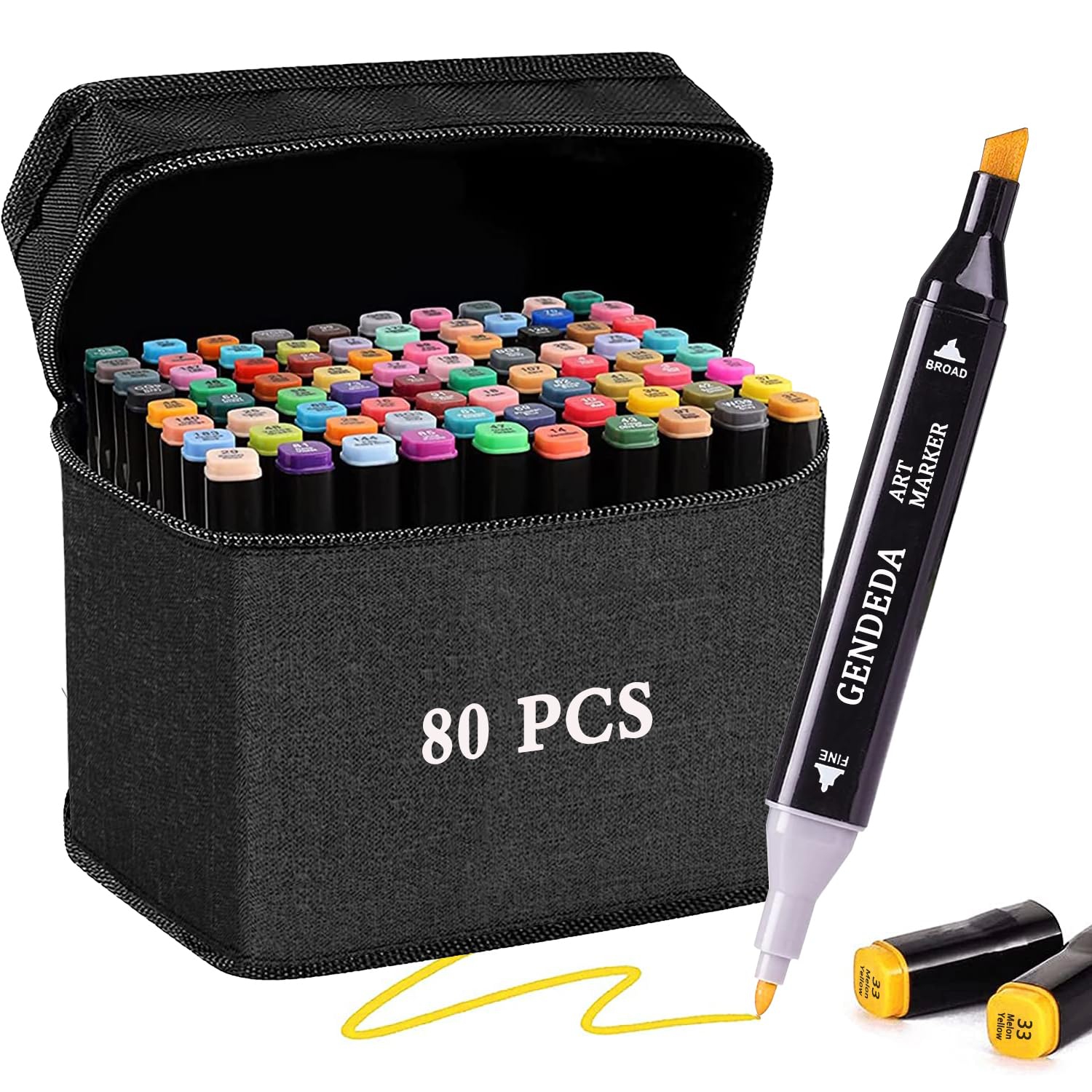 Colorful Creations: 80 Dual Tip Alcohol Markers Set for Artists, Kids, and Adults - Permanent, Brush and Chisel Tip - Ideal for Coloring, Drawing, Sketching - Includes Case