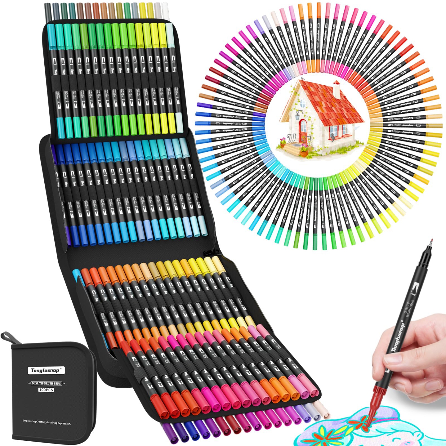 Vibrant Artistry: 100 Color Dual Tip Brush Markers for Creative Expression in Adult Coloring Books, Journaling, Note Taking, Lettering, and Calligraphy