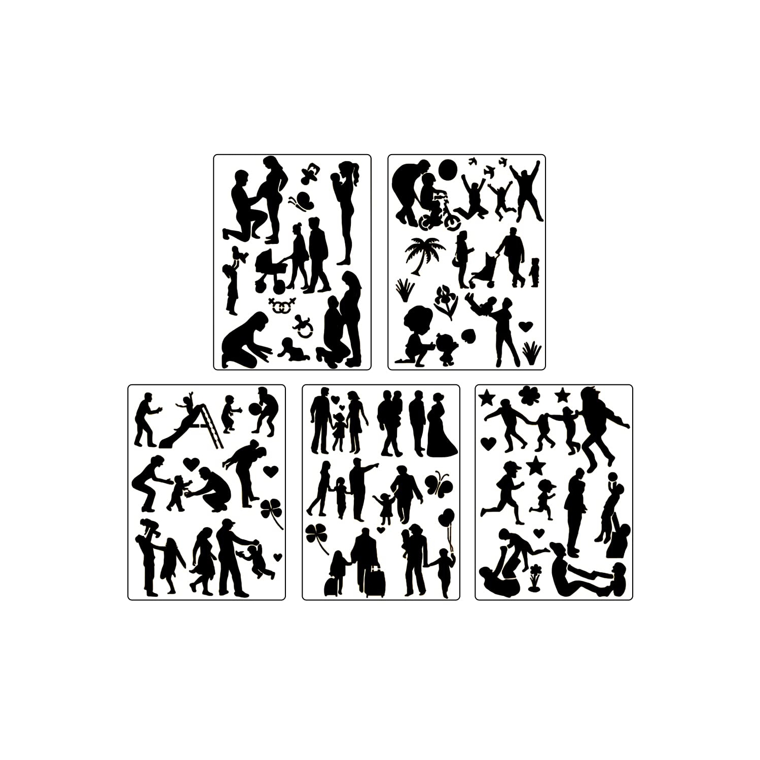ArtEase 5Pcs Reusable Hollow Painting Silhouette Stencils - Fast Draw Stencil Art Templates for DIY Drawing, Graffiti, and Parent-Child Bonding - Ideal for Adults and Children