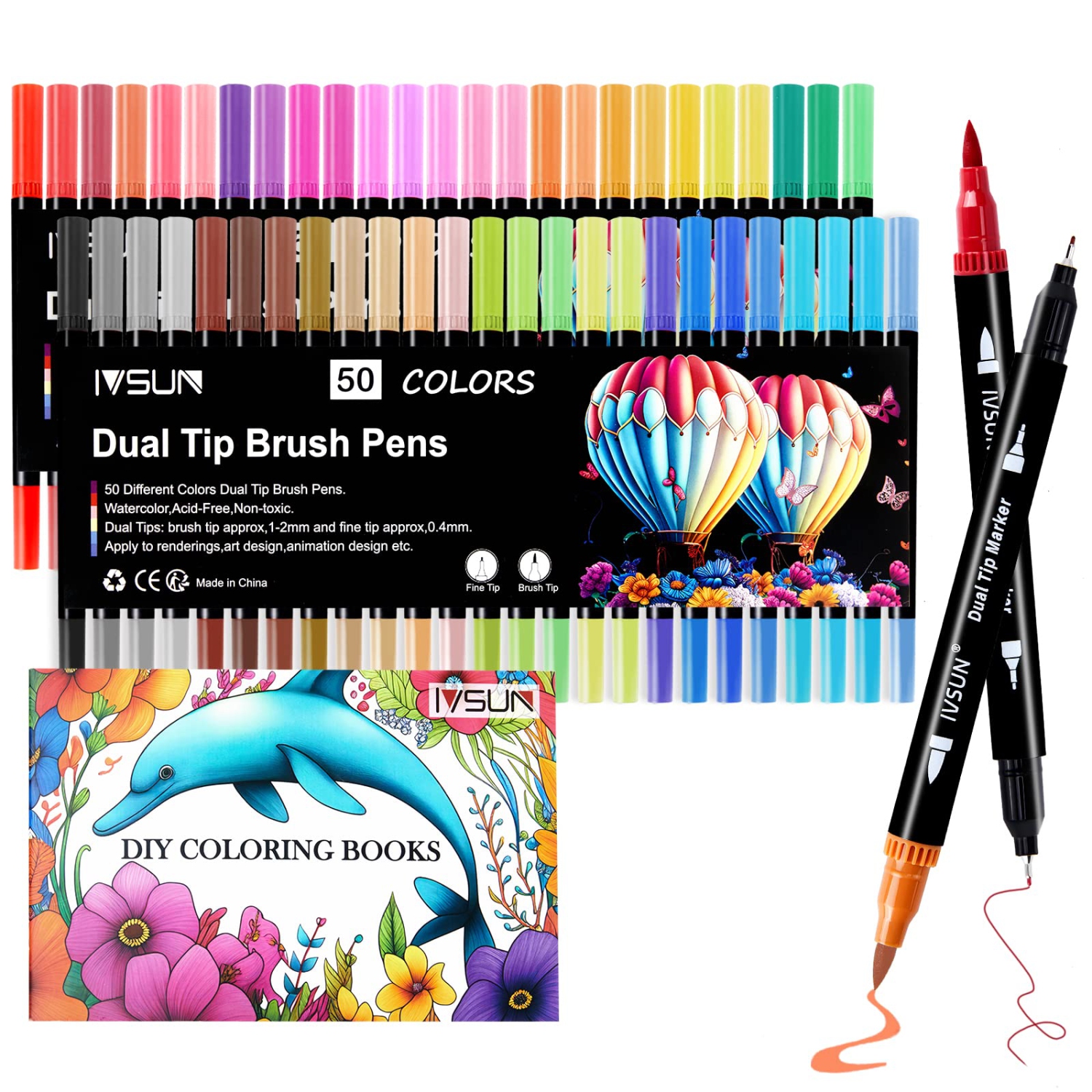 Colorful Creations: 50 Dual Tip Brush Pens for Artistic Expression and Productivity - Perfect for Coloring, Note Taking, and Planning