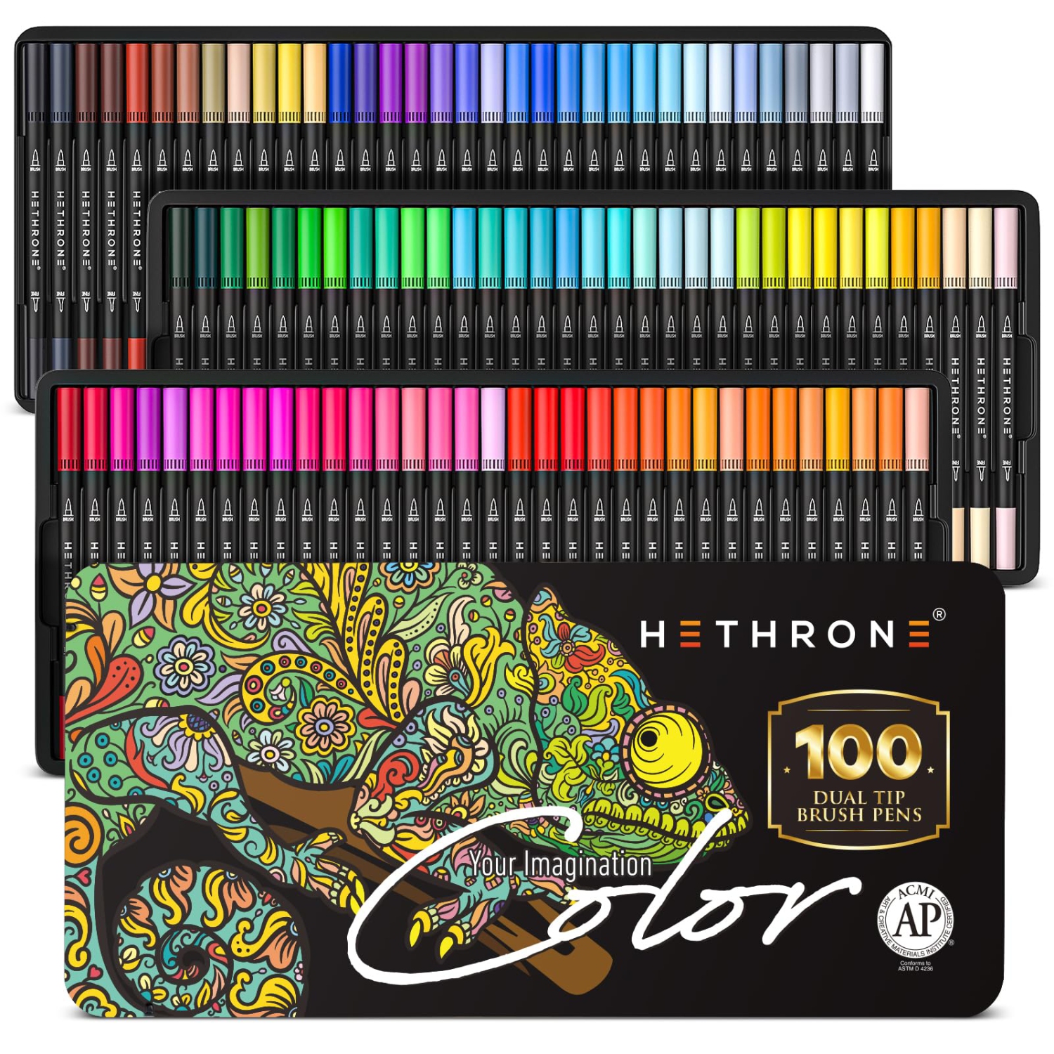 Colorful Creations: 100 Dual Tip Brush Pens Set for Adult Coloring, Calligraphy, Painting, Drawing, and Lettering - Fine Tip Markers with 100 Vibrant Colors