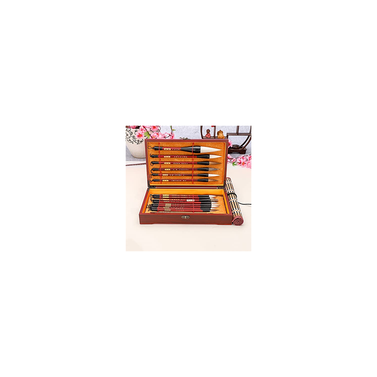 ZenArt Watercolor Chinese Calligraphy Brush Set - 17PCS | Sumi Painting Drawing Brushes with Roll-up Bamboo Brush Holder